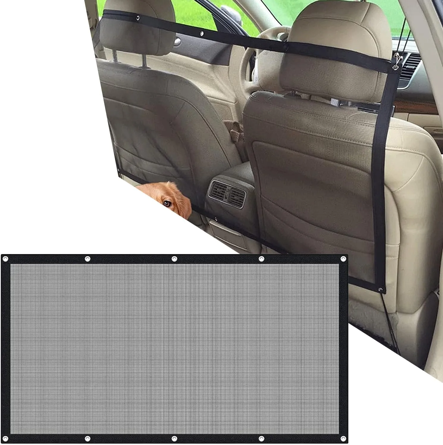 1 PC Car Black Fence, Pet Barrier Backseat Mesh, Car Divider Net with Adjusting Rope and Hook, Car Multifunctional Dog Guardrail, Suitable for SUV Pickup and Small Car (45.2In x 24.4In)