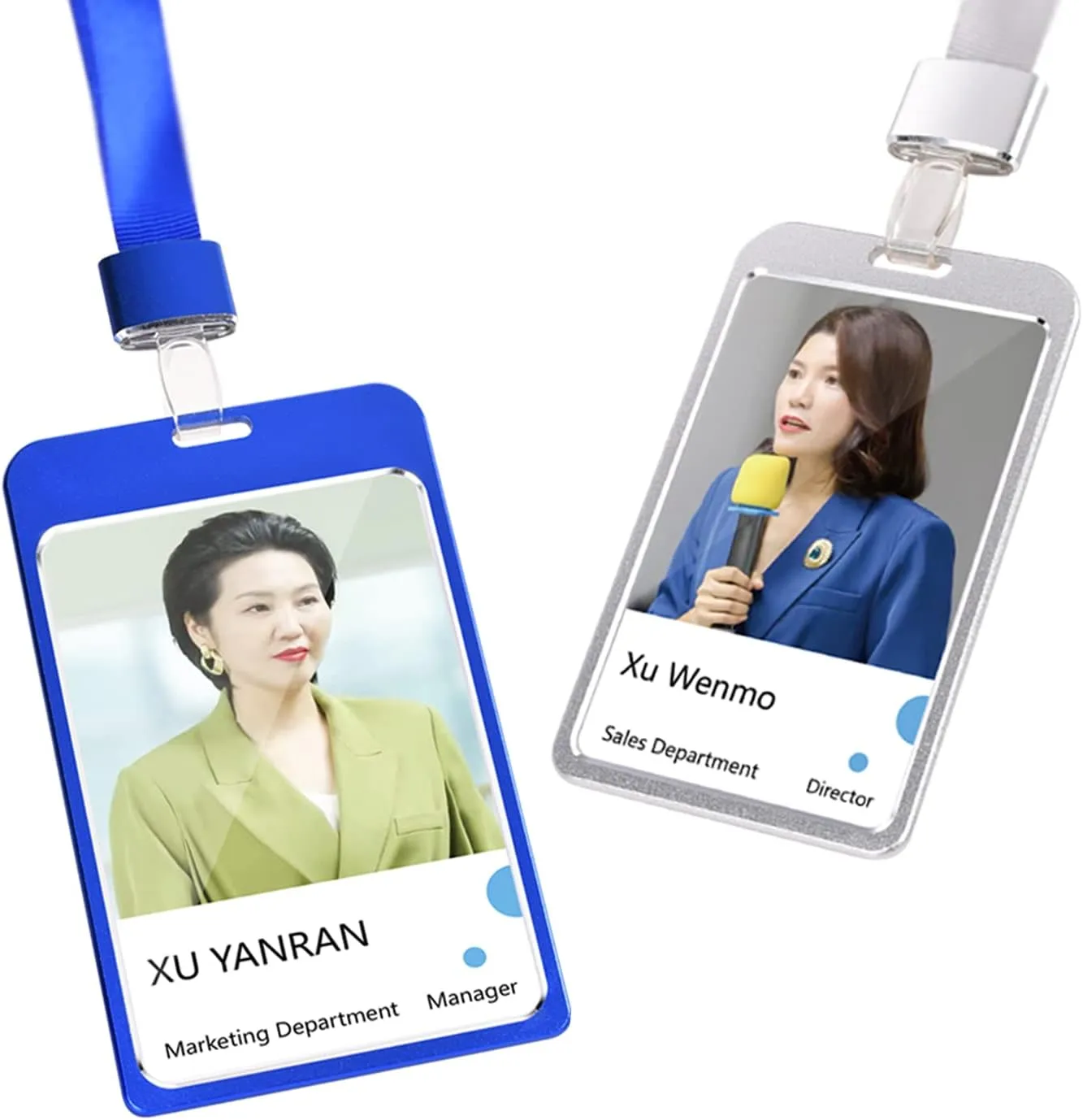 10pcs Aluminum Badge Holder with Badge Lanyard and Removable Collar Lanyard for ID Card,Work Card,Badge Clip,Name Tag(Blue:10pcs)