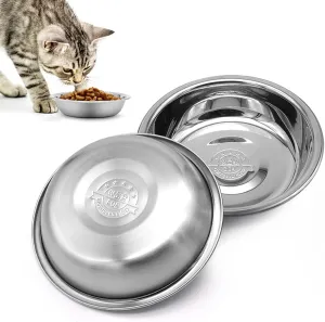2 PCS Stainless Steel Cat Bowl - Shallow Wide Flat Cats Food Bowls,Metal Kitten Dishes Whisker Friendly Fatigue Relief,Replacement Basic Kitty Plates for Elevated Stand,Dishwasher Safe