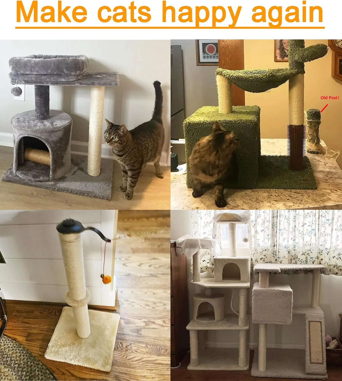 4 Pcs 2.9in 7.4cm Diameter Cat Tree Scratching Post Sisal Replacement Pole Parts (M8, 13.8in/35cm)