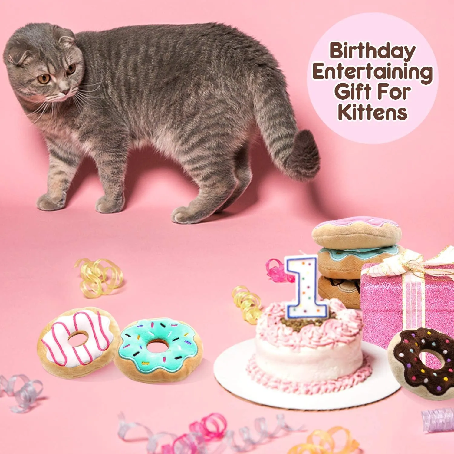 6 Pack Donut Cat Catnip Toys Kitten Chew Knickknack Sprinkles Interactive Pillows Teeth Grinding Catmint Plush Plaything Kitty Birthday Ideas Supplies 4 Inches