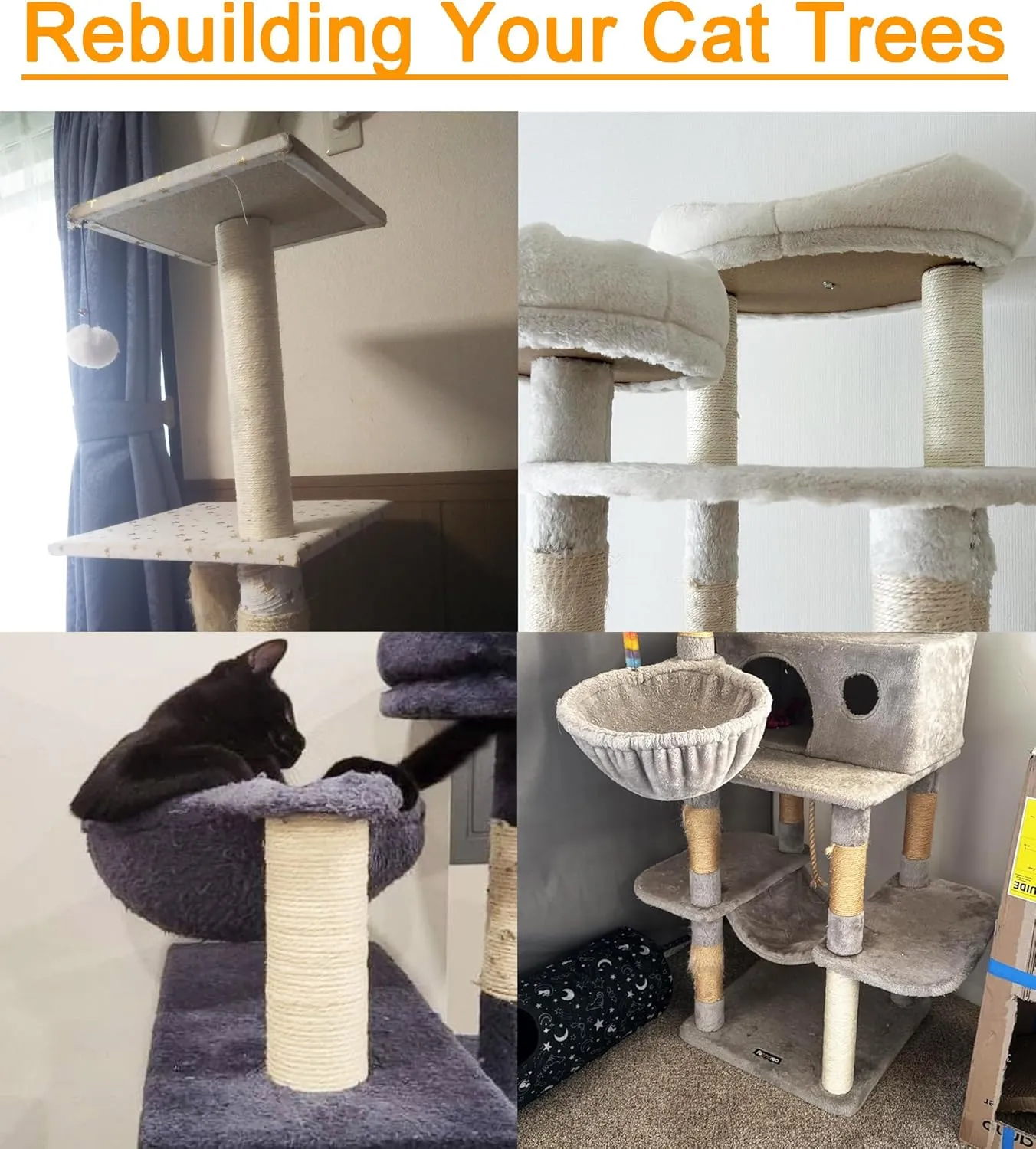7.4cm 2.91in Diameter Cat Tree Scratching Post Replacement Sisal Pole Parts for Cat Tower (M8, 11.81in/30cm)