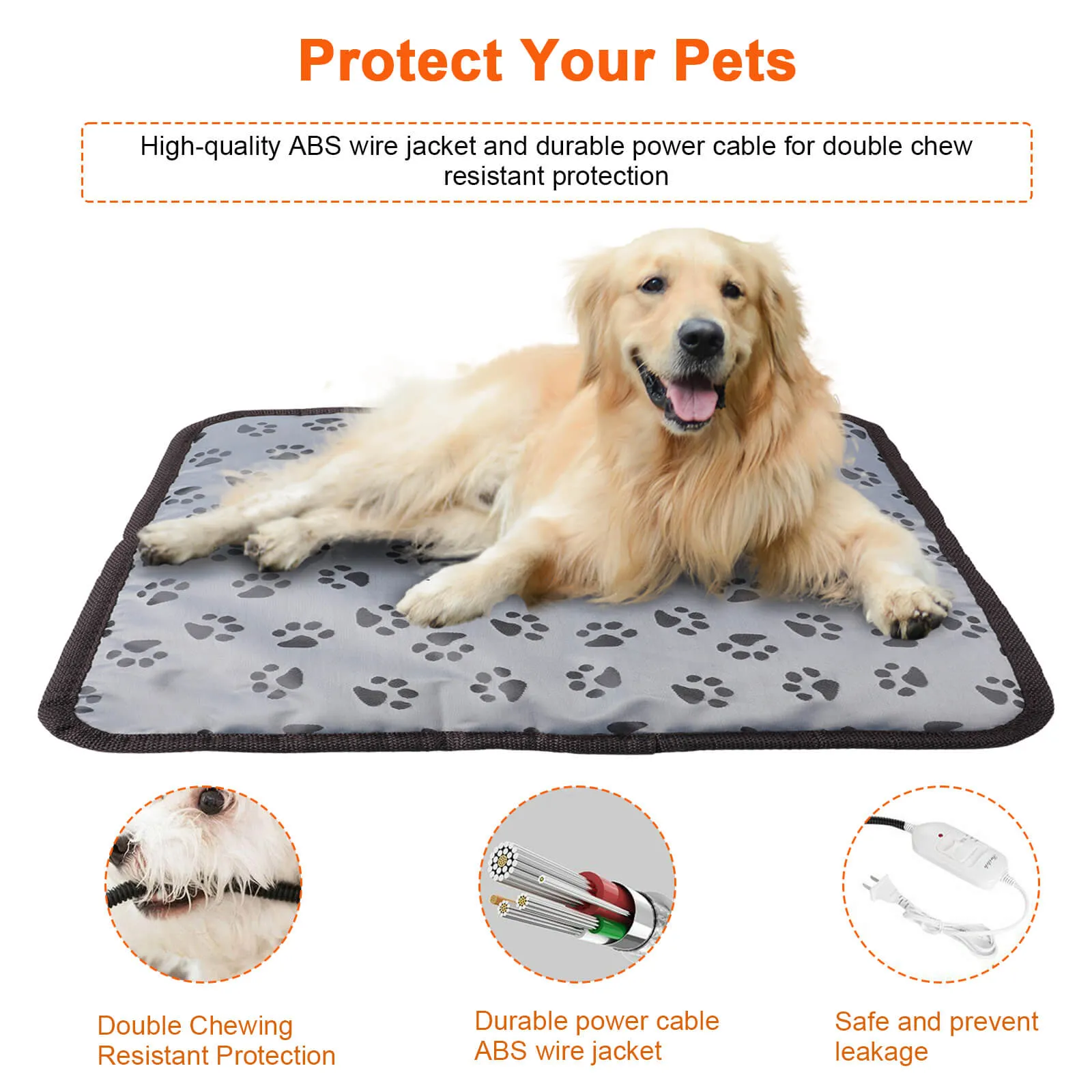 Adjustable Pet Heating Pad with Chew Resistant Steel Cord