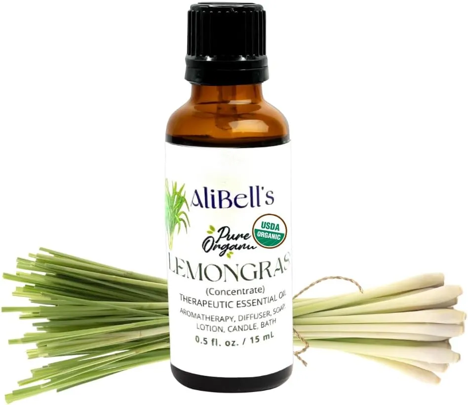 AliBell's- Lemon Grass Oil Essential Oil - Essential Oils for Soap Making - 15 ml Undiluted Therapeutic Grade A Organic Concentrate for Any Use, Energize with Pet Safe Fresh Lemony Scent