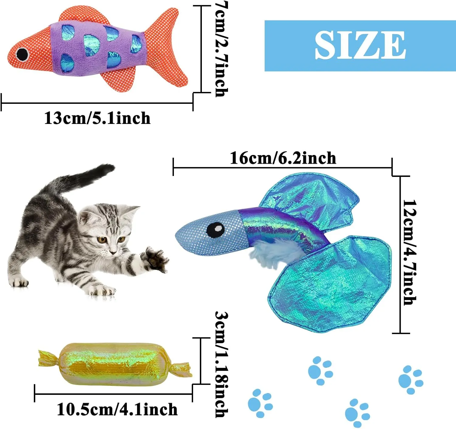 Andiker Cat Catnip Toys,Crinkle Catnip Fish with Rustling Shiny Crinkle Paper and Natural Catnip,Cat Interactive Toys for Indoor Cats for Promoting Digestion and Adjusting Emotion (Blue Fish)