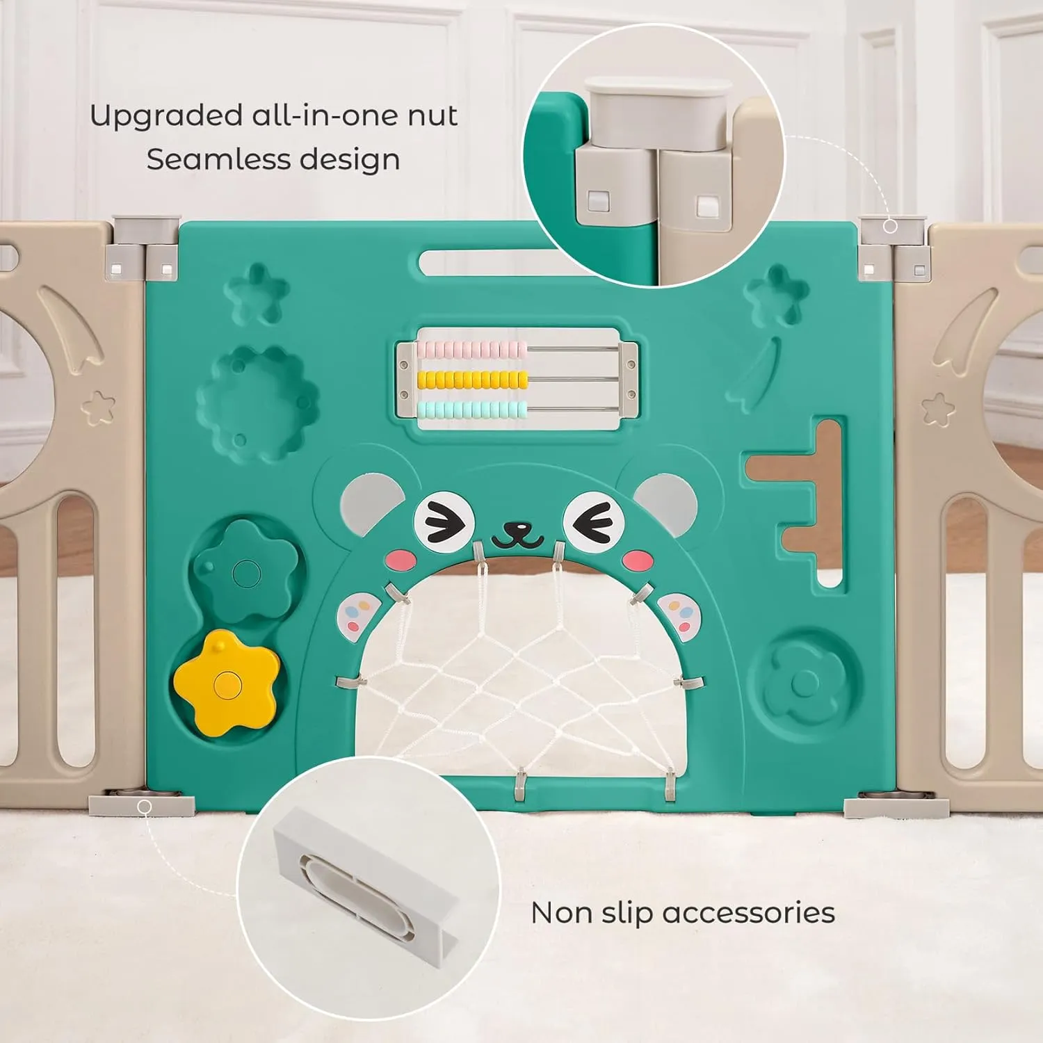 Baby Playpen, Dripex Foldable Playpen for Babies and Toddlers, Custom Shape Baby Fence, Safety Play Yard with Gate, Portable Play Area for Indoor or Outdoor, Dark Green Brown, 14 Panel