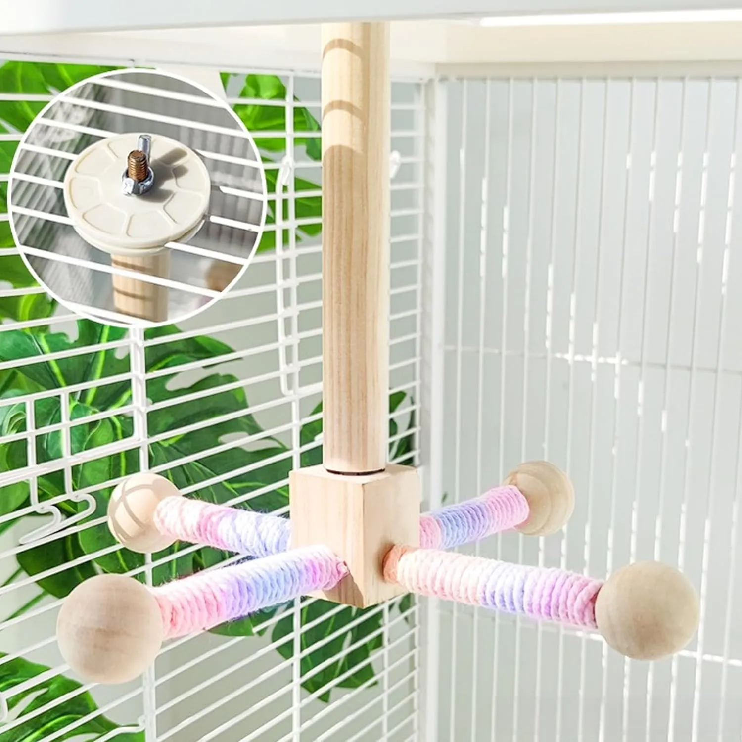 Bird Stand Perch, 360 Rotating Interactive Bird Toy for Cage, Perfect for Parrots, Cockatiels, Budgies (4 Perches)