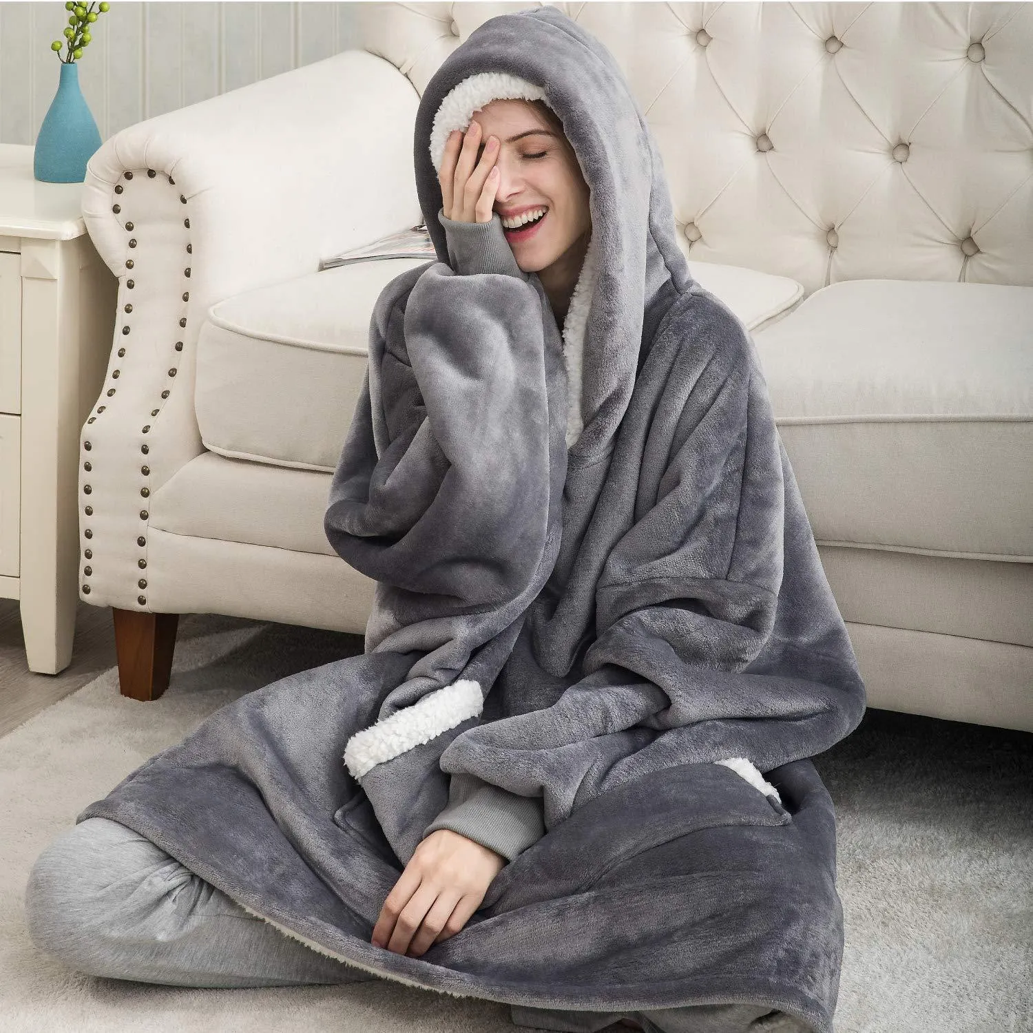 Blanket with Sleeves Women Oversized Hoodie Fleece Warm Hoodies Sweatshirts Giant TV Blanket Women Hoody Robe