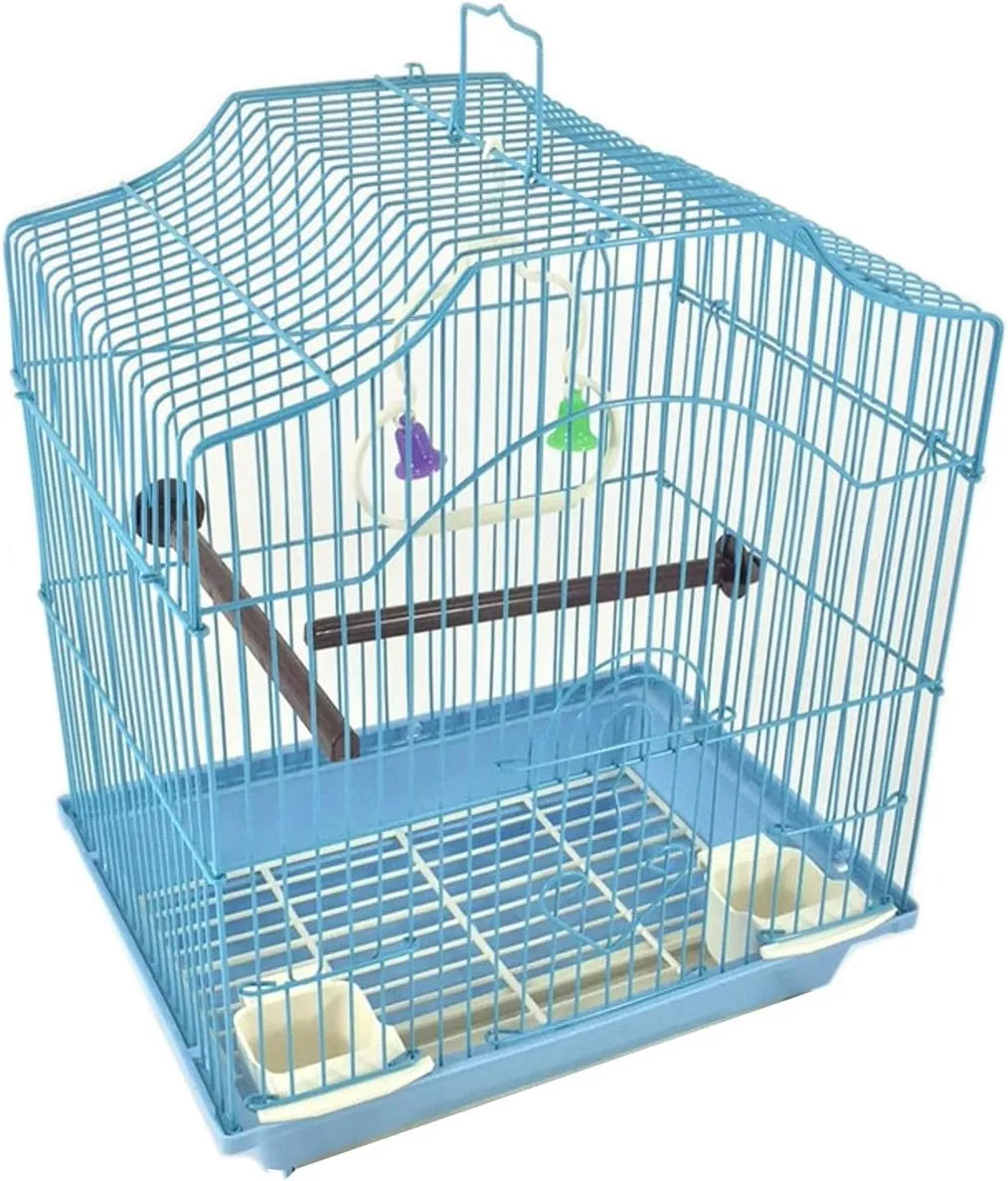 Blue 14-inch Small Parakeet Wire Bird Cage for Budgie Parakeets Finches Canaries Lovebirds Small Quaker Parrots Cockatiels Green Cheek Conure Perfect Bird Travel Cage and Hanging Bird House