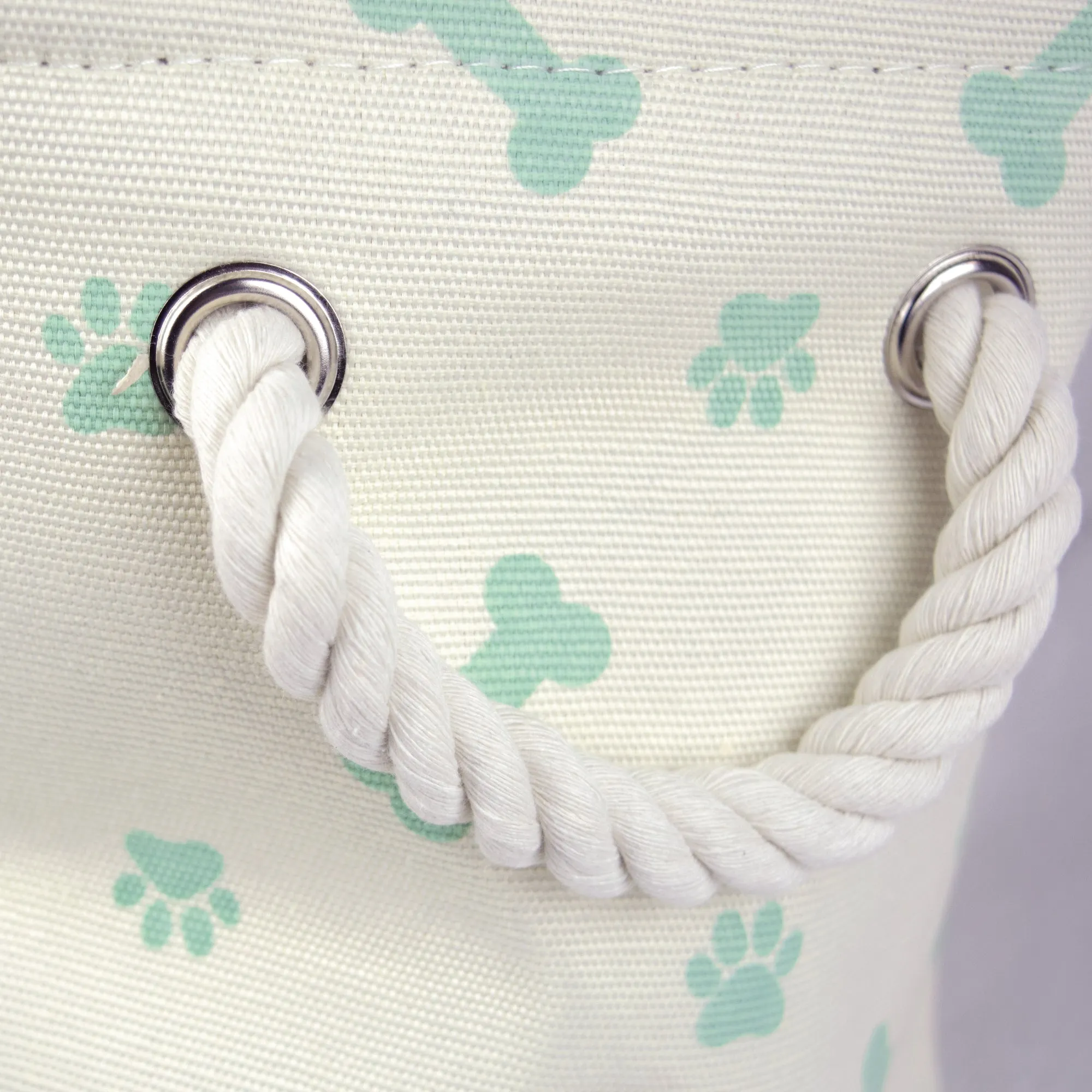 Bone Dry Collapsible Pet Storage Bin, Paw/Bone Print, Mint, Small - 14x8x9"