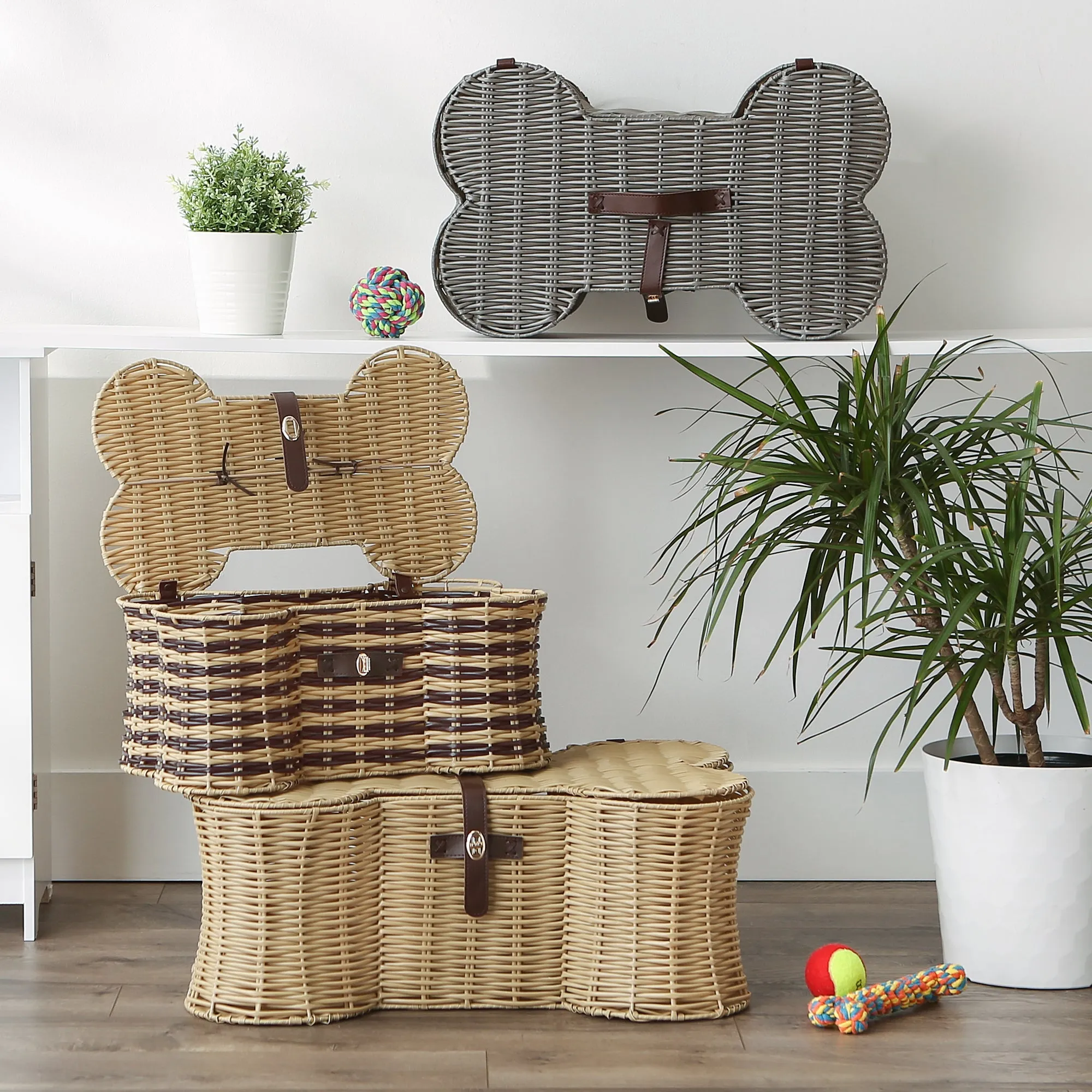 Bone Dry Pet Toy Storage Basket, Bone Shaped, Gray, Medium - 21x13x8"