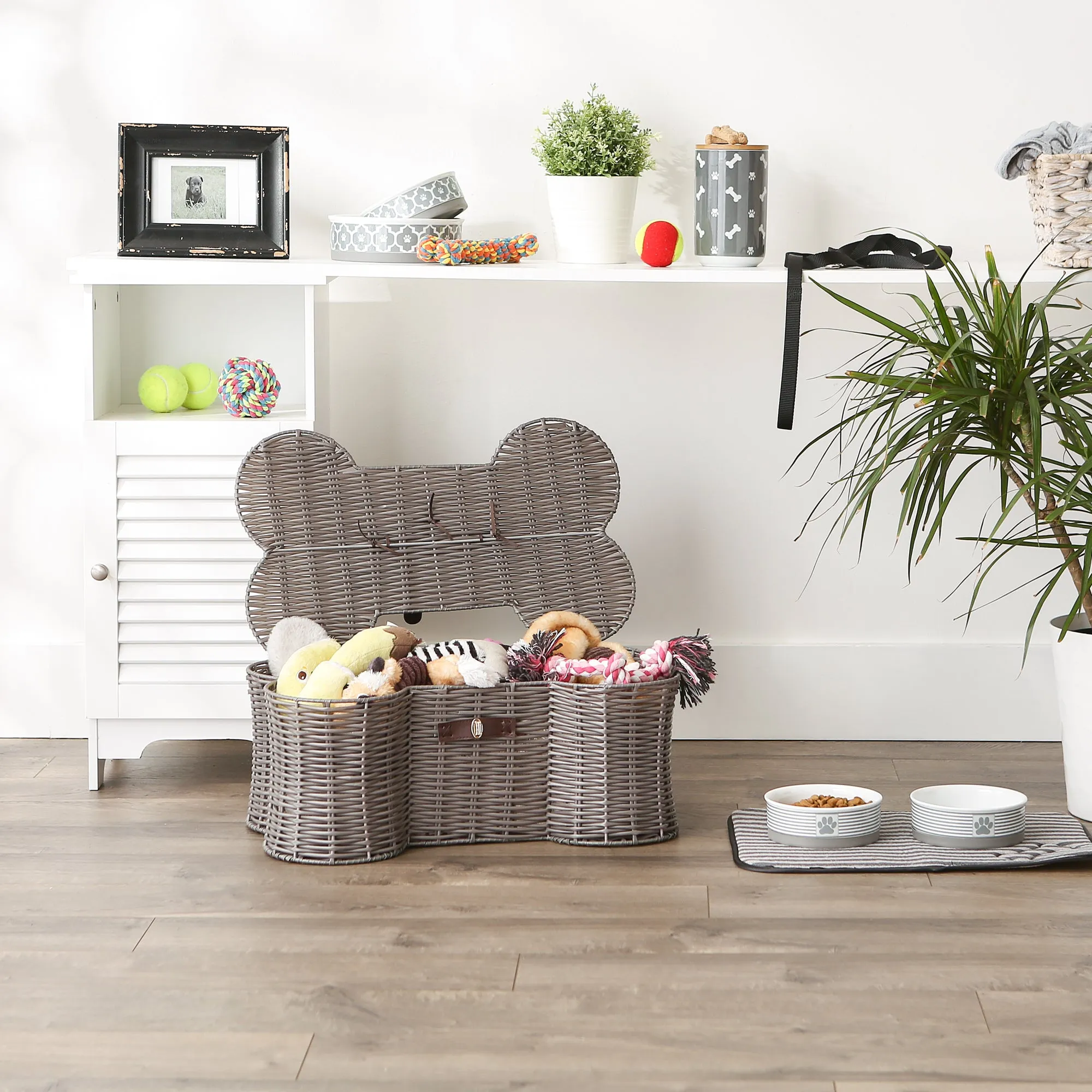 Bone Dry Pet Toy Storage Basket, Bone Shaped, Gray, Medium - 21x13x8"