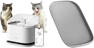 Bundle of PETLIBRO Multi Cats Water Fountain, Dockstream RFID Smart APP Monitoring Cat Fountain x 2 Collar Tags, 101oz/3L Pet Water Fountain   17.7'' x 12'' Silicone Cat Food Mat for Feeder & Fountain