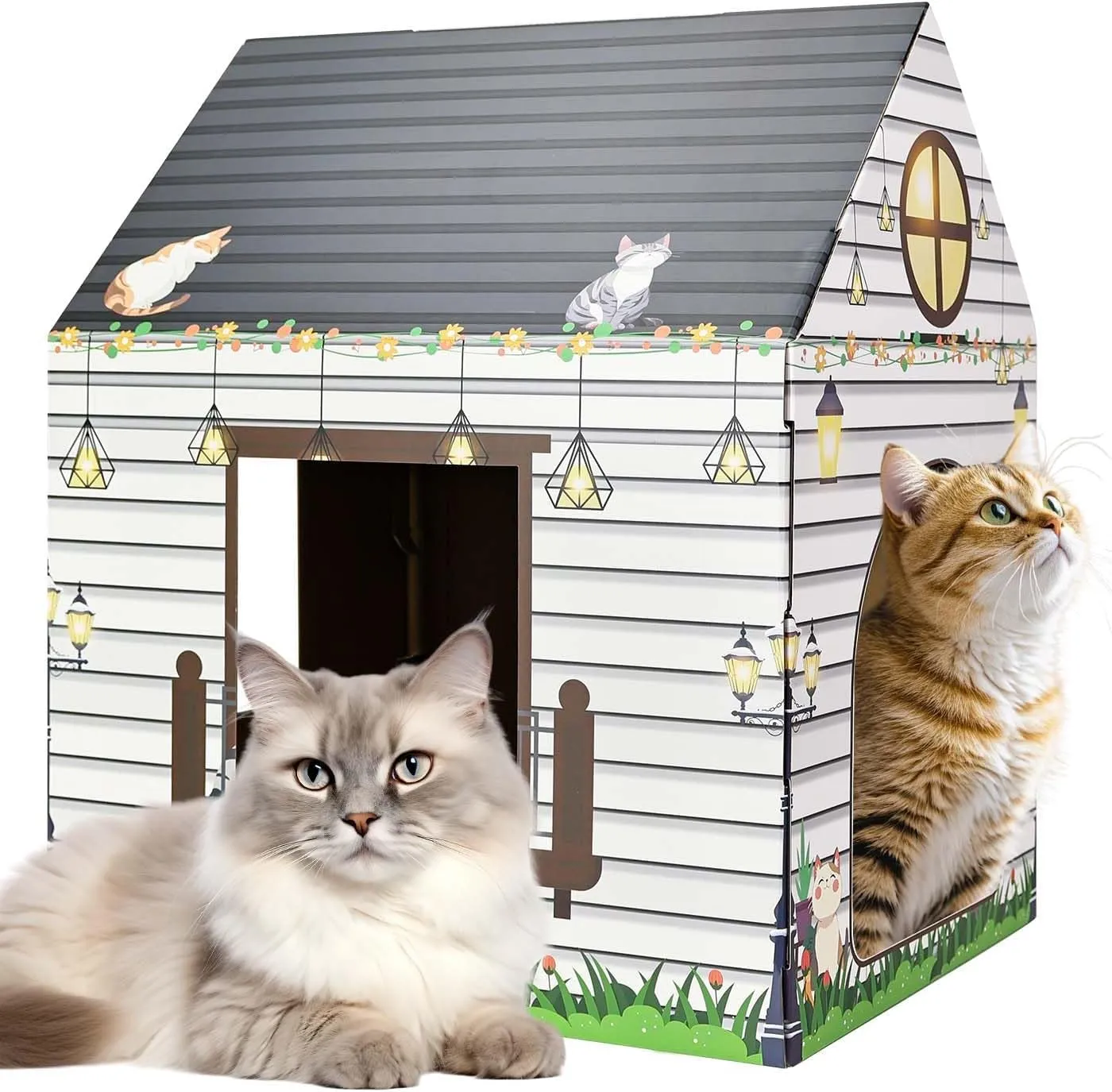 Cardboard Cat House with Scratcher 16"x 13"x19" Cat Scratch House for Indoor Cats Birthday Large Cat Scratcher Box