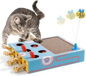 Cat Puzzle Toy for Indoor Cats Interactive Whack A Mole with Scratching Board Kitten Spring Stimulating Enrichment Toy Box