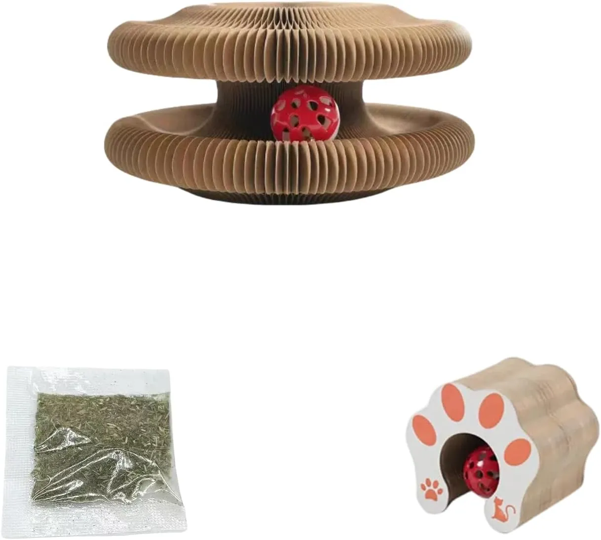 Cat Scratchers for Indoor Cats, Kitty Curls Cat Toy, Foldable Cat Scratching Board, Magic Organ Scratcher, Recyclable Corrugated Cardboard, Scratch-Resistant, with Catnip (hui003-round-1PK)