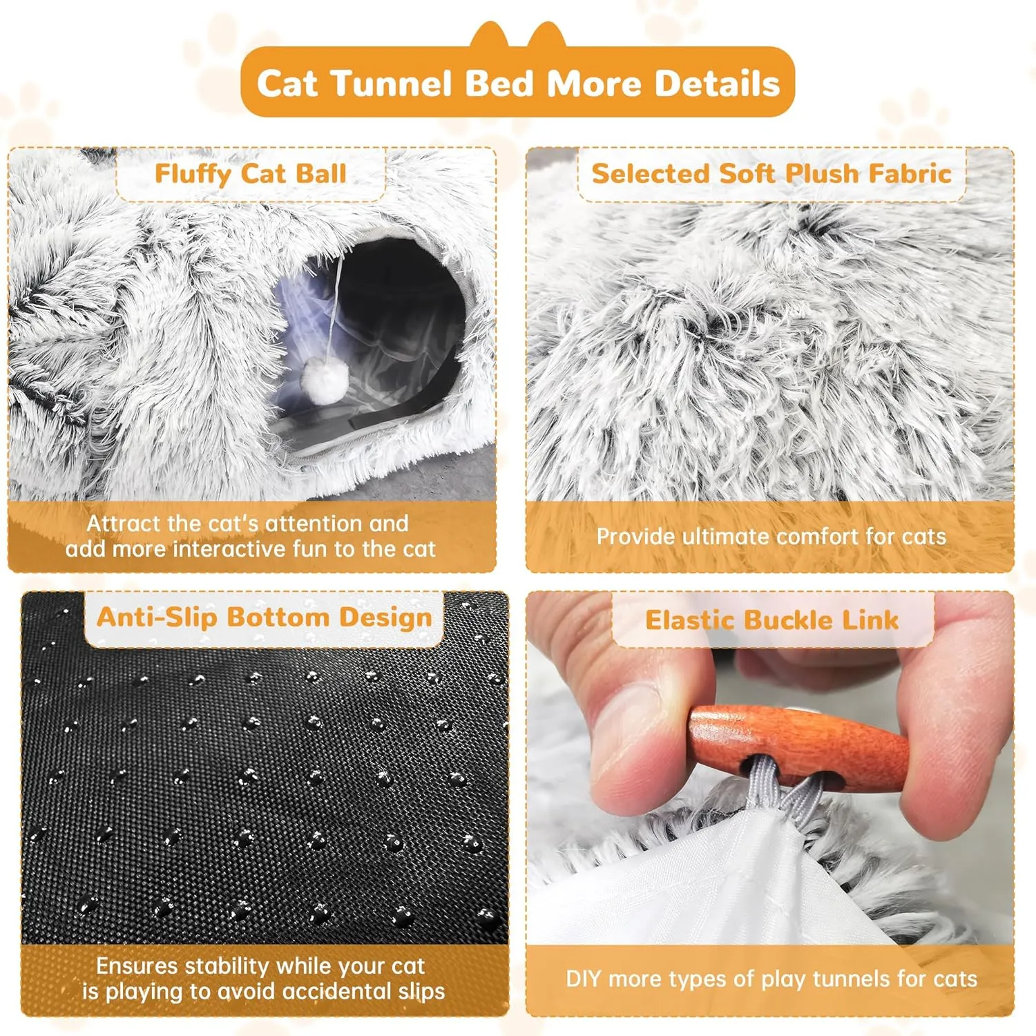 Cat Tunnel Bed with Furry Soft Mat,Cats Donut Tunnel for Indoor Kitten Large Cats to Chase and Play, Peekaboo Tube Cat Cave Toys,Foldable & Easy to Store,Diameter 31.5" (Grey)