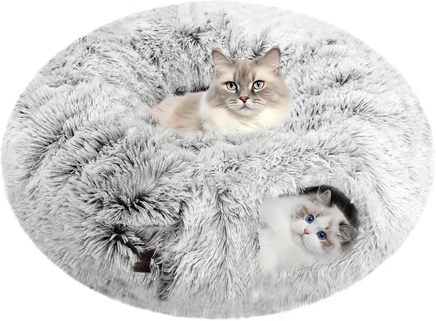 Cat Tunnel Bed with Furry Soft Mat,Cats Donut Tunnel for Indoor Kitten Large Cats to Chase and Play, Peekaboo Tube Cat Cave Toys,Foldable & Easy to Store,Diameter 31.5" (Grey)