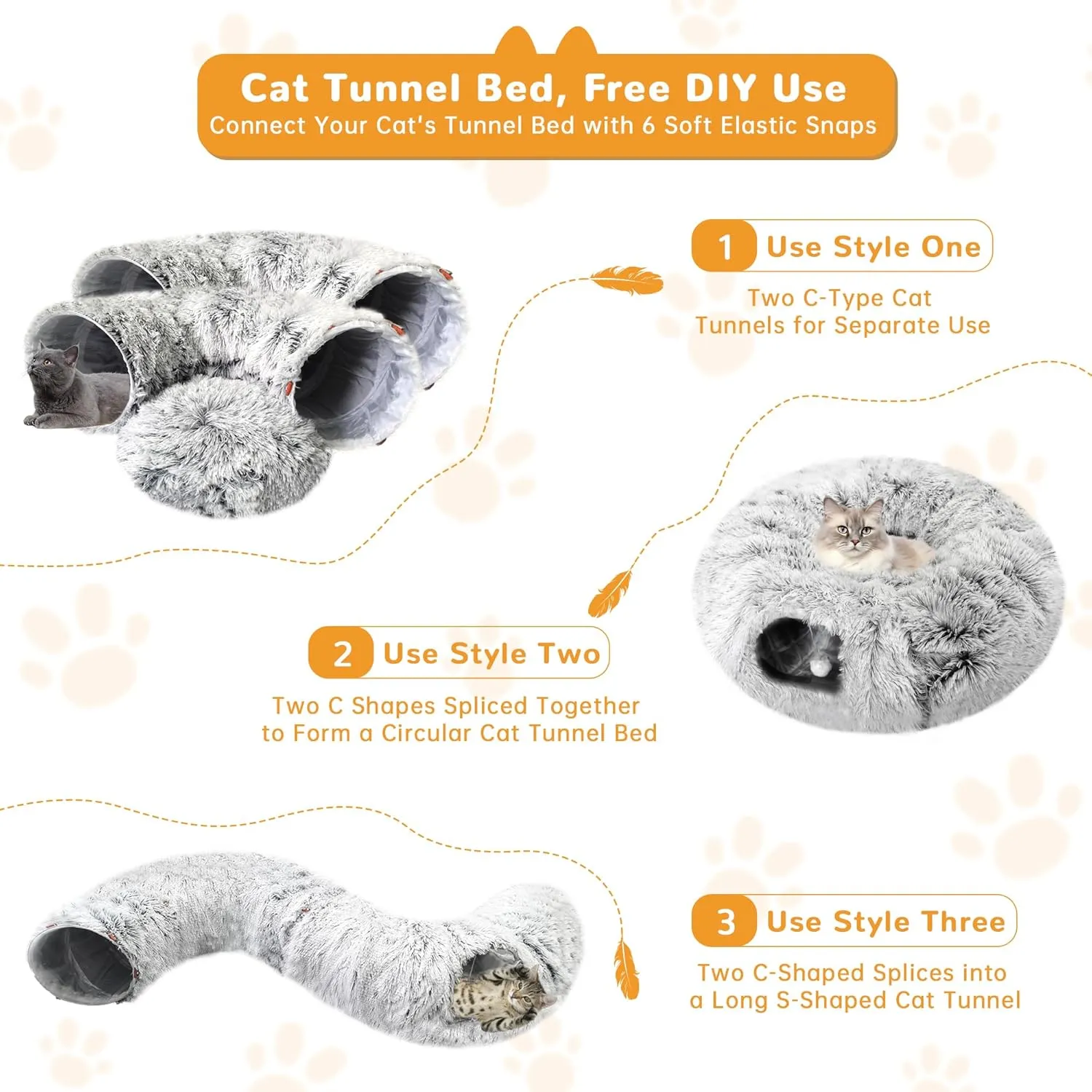 Cat Tunnel Bed with Furry Soft Mat,Cats Donut Tunnel for Indoor Kitten Large Cats to Chase and Play, Peekaboo Tube Cat Cave Toys,Foldable & Easy to Store,Diameter 31.5" (Grey)