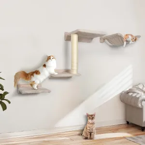 Cat Wall Shelves - 5 Pcs Wall-Mounted Cat Furniture Tree Climbing Wall, Including 2 Steps, 1 Perches, 1 Hammock, 1 Sisal Scratcher Post, DIY Playground for Large Cats