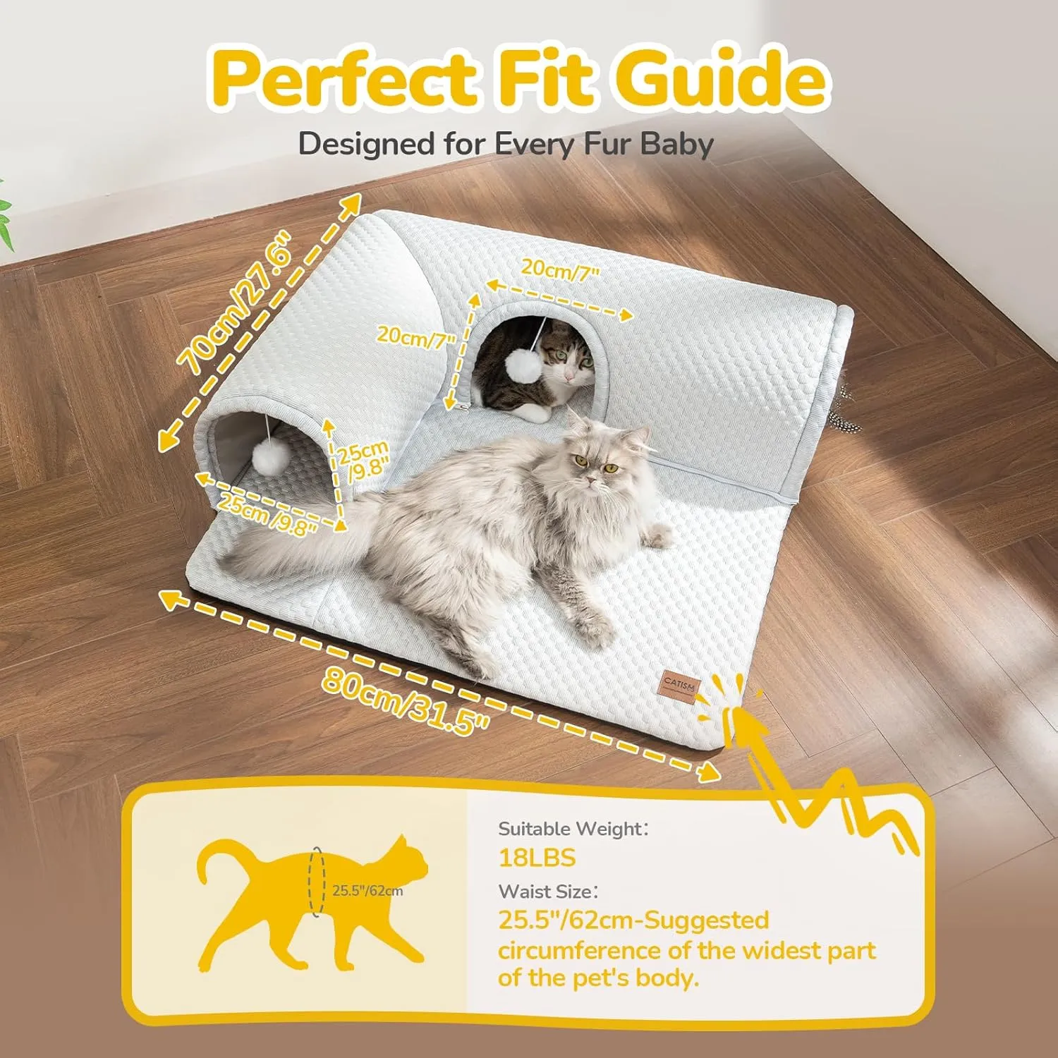 CATISM Cat Tunnel, Cat Carpet Tunnel, Cat Tunnels for Indoor Cats, Cat Tunnel Rug, Detachable Cat Tunnel, Cat Bed Tunnel, Cat Tube for Cats