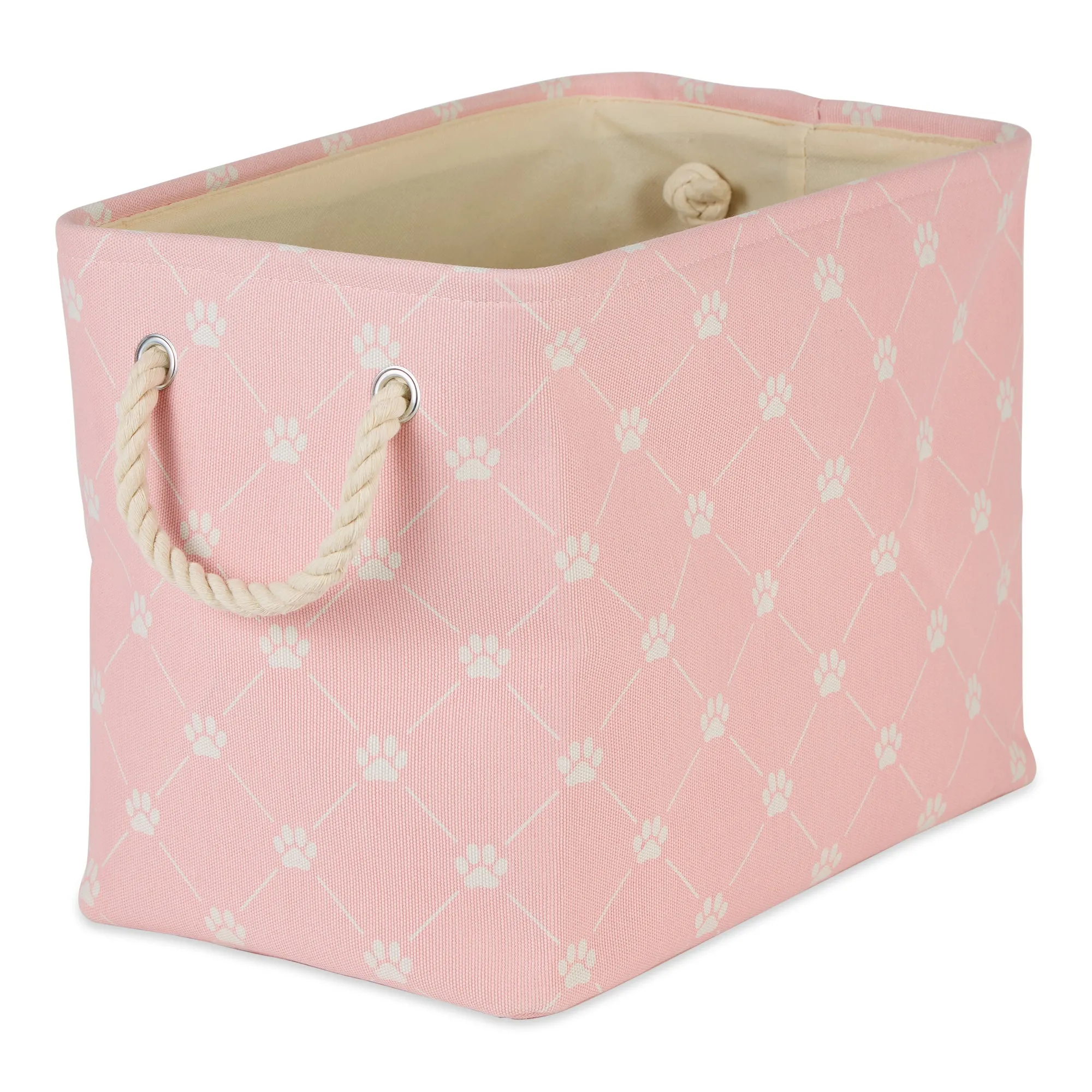 Collapsible Pet Storage Collapsible Bin, Trellis Paw Print, Pink, Medium Round - 15x12"