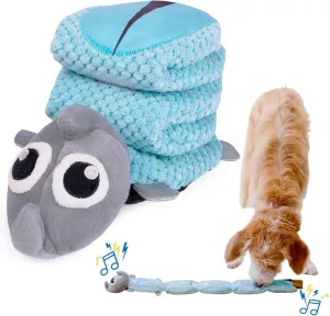 Crinkle Dog Toy Plush Toy - Long Tug-of-War Squeaky Dog Toy Boredom Buster Toys with Snack Pockets - Mentally Stimulating Toys for Dogs Small, Medium, Large - Rhino (Rhino)