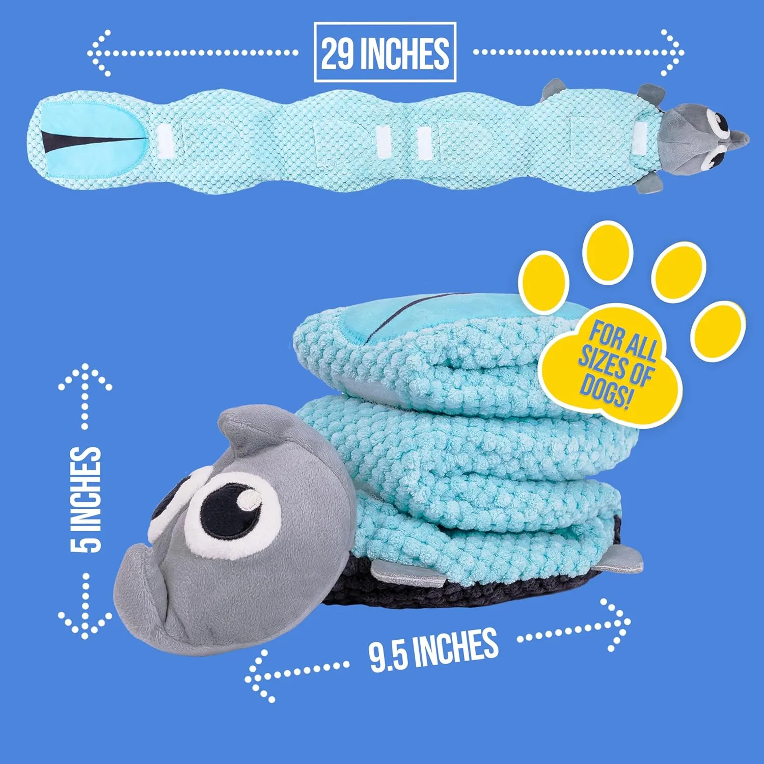 Crinkle Dog Toy Plush Toy - Long Tug-of-War Squeaky Dog Toy Boredom Buster Toys with Snack Pockets - Mentally Stimulating Toys for Dogs Small, Medium, Large - Rhino (Rhino)