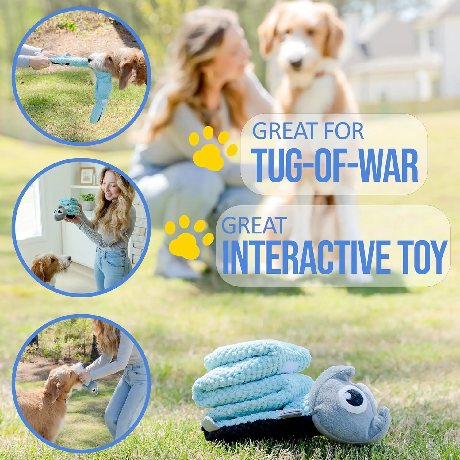 Crinkle Dog Toy Plush Toy - Long Tug-of-War Squeaky Dog Toy Boredom Buster Toys with Snack Pockets - Mentally Stimulating Toys for Dogs Small, Medium, Large - Rhino (Rhino)