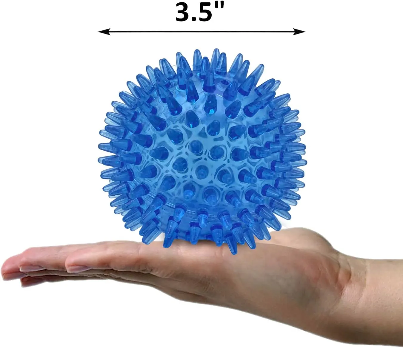 Cutie's PetBox Squeaky Rubber Spike Toy Ball for Medium, Large Dogs, 3-Colors Blue Green Yellow (3.5 Inch, Multi-Pack)