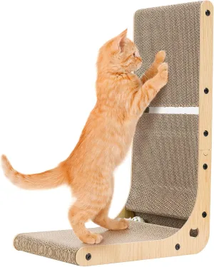 Dimaka L-Shaped Cat Scratching Board, 23.6 inches, Vertical Cat Scratch Cardboard with Built-in Catnip Ball and Interactive Toy Ball for All Cats and Kittens. (23.6" Tall)