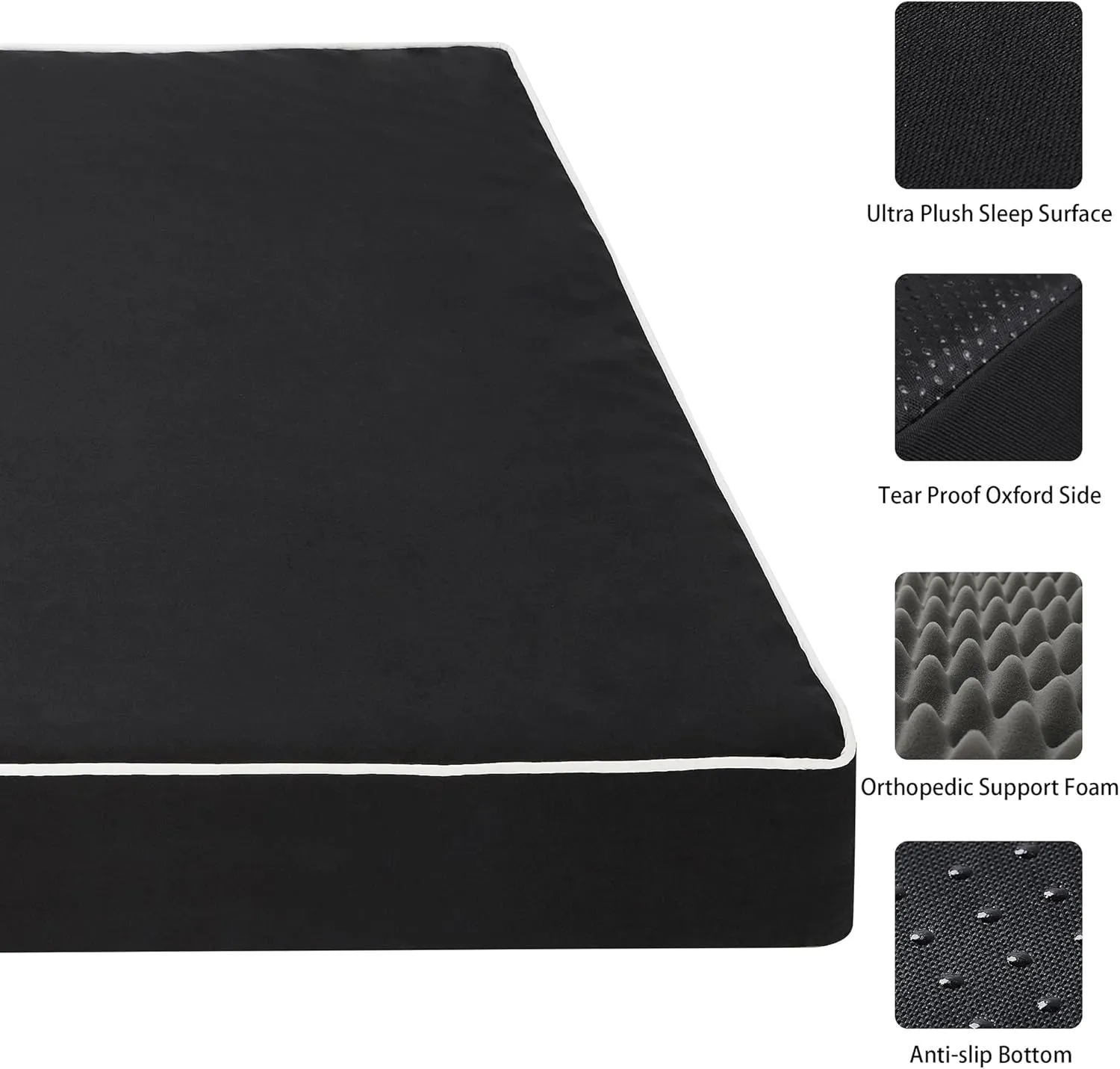 Dog Bed Mats for Large Big Dogs - Orthopedic Dog Pet Bed Thick Egg Foam Crate, Removable Washable Cover, Non-Slip Bottom Durable Dog Crate Bed Mat (Black, XXXL(54''x42''x4''))