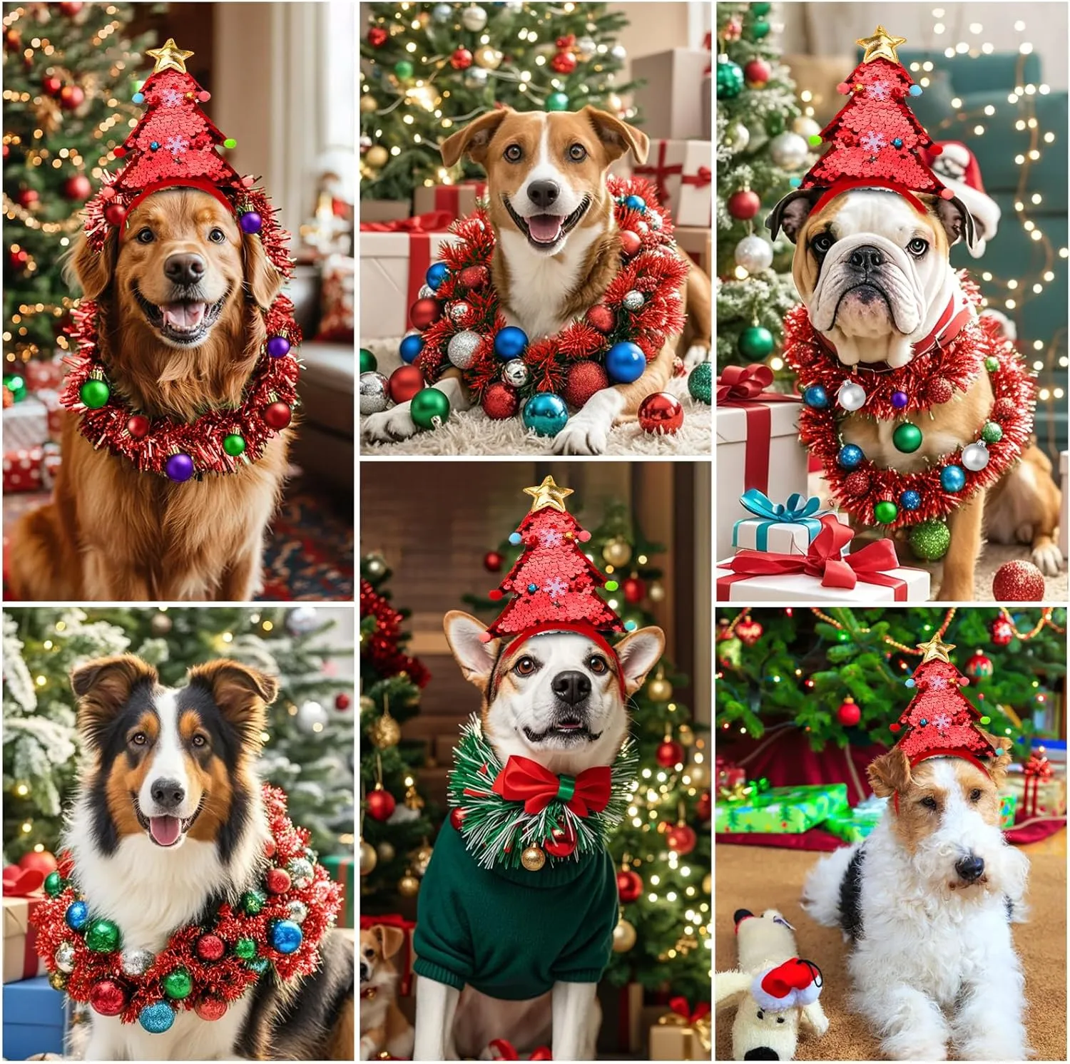 Dog Christmas Outfit - DIY Dog Christmas Costume for Small/Medium/Large Dogs, Christmas Dog Clothes with Headband, Ribbon, Ball Decorations, Cute Dog Costumes Clothes for Christmas Cosplay PartyRed