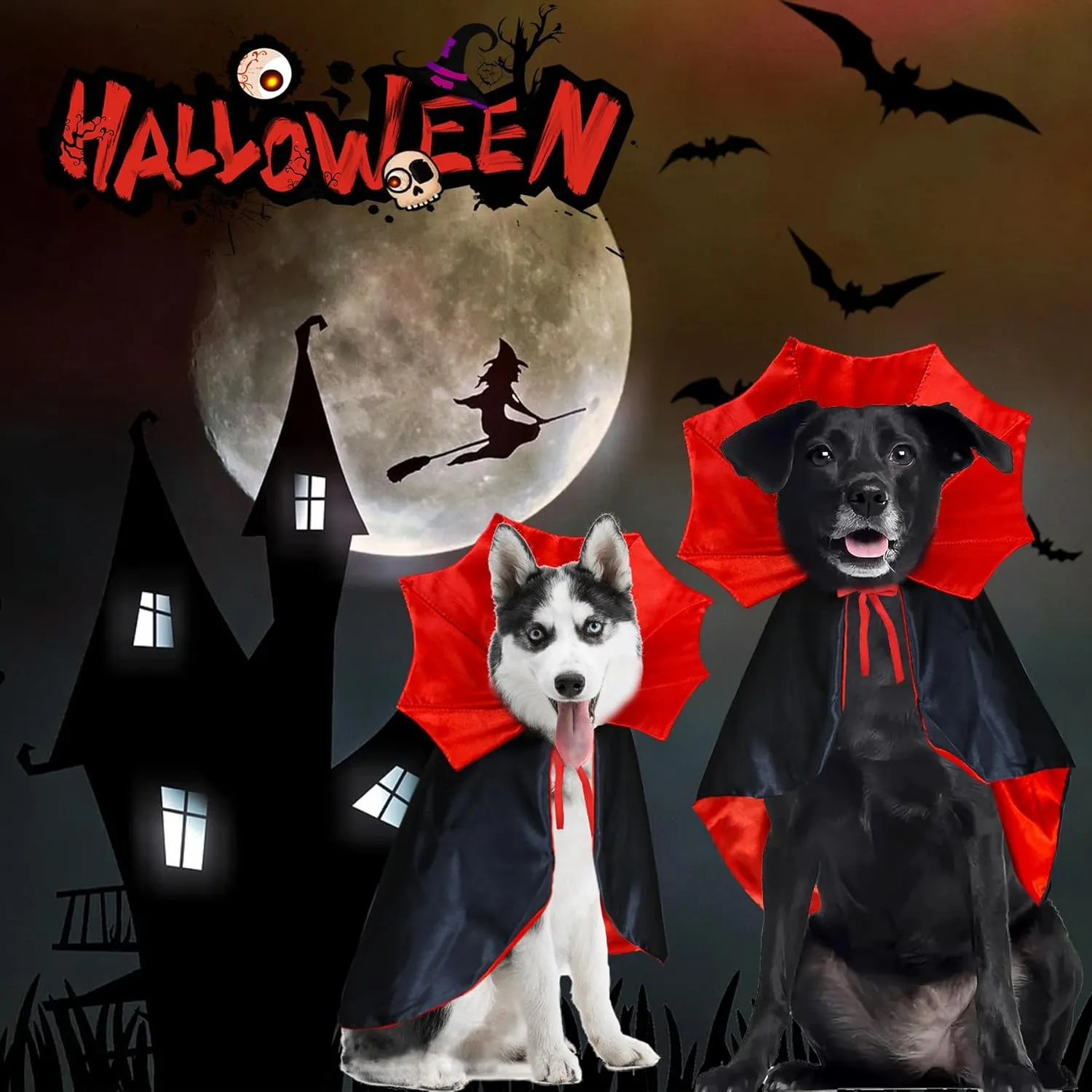 Dog Halloween Costumes, Dog Vampire Cloak Costume Devil Vampire Cloak Cape Halloween Costumes for Small Medium Large Dogs Pets (Small)