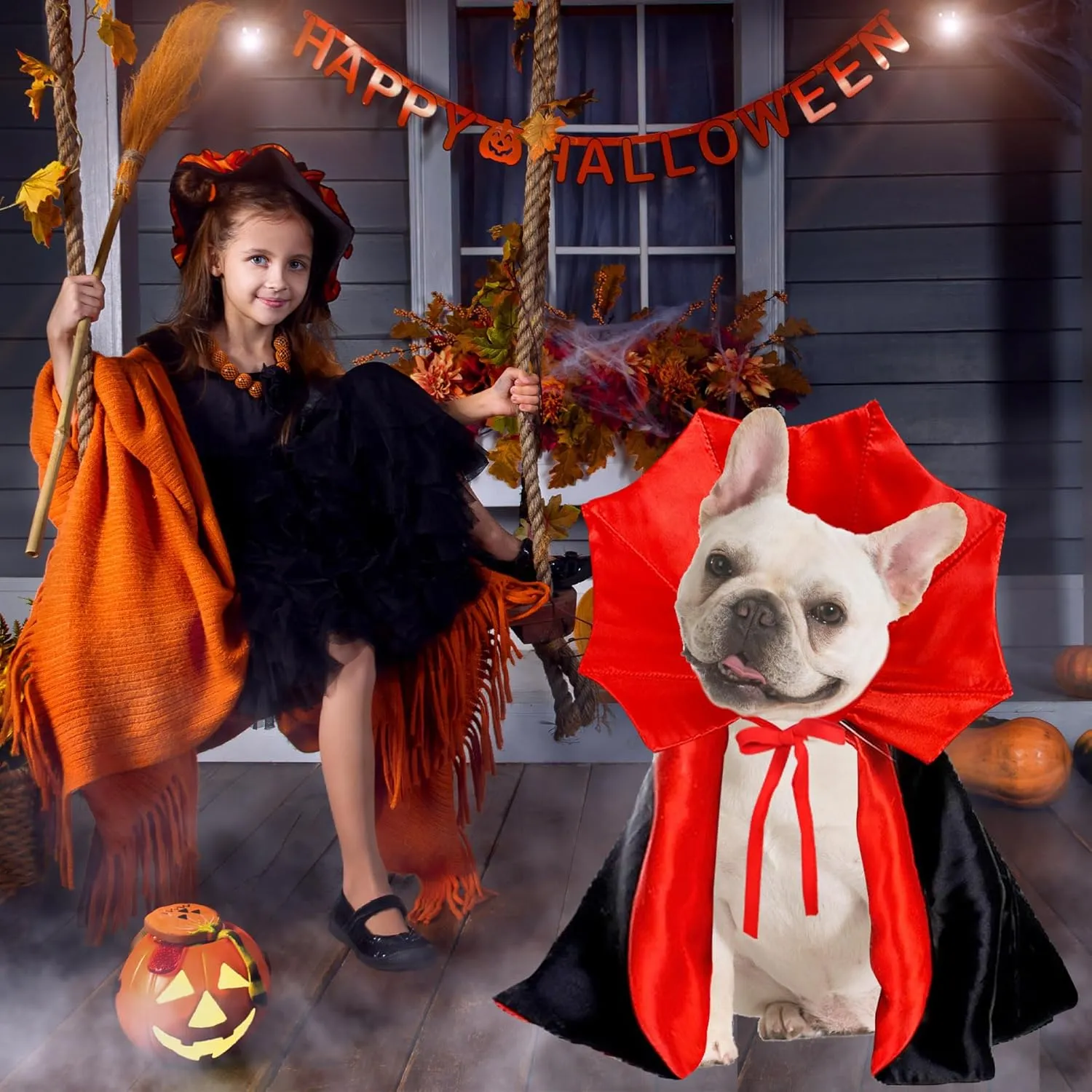 Dog Halloween Costumes, Dog Vampire Cloak Costume Devil Vampire Cloak Cape Halloween Costumes for Small Medium Large Dogs Pets (Small)