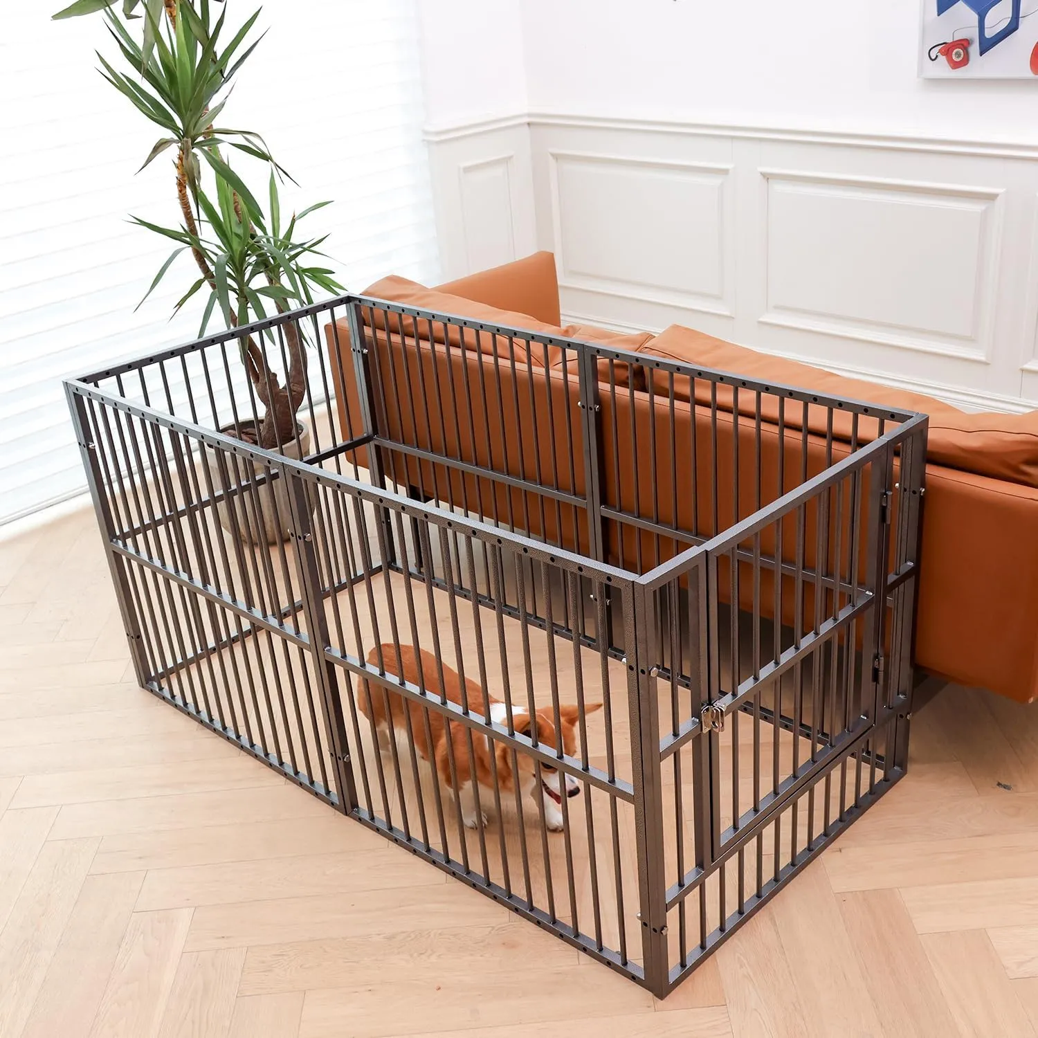 Dog Playpen - 32" Height Dog Pen, Heavy Duty Puppy Pen with Door, Safe & Sturdy, Easy Assemble for Indoor/Outdoor Pet Playpen (6 Panels with Door, Grey)