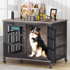 EasyCom XL Dog Crate Furniture with Name Tag, Heavy Duty Dog Kennel Indoor for Large and Medium Dogs, Double-Doors Sturdy Dog Cage for Anxiety Dog, Decorate House as TV Stand, End Table, Bedside Table