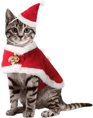 Enjoying Cat Christmas Outfit Santa Hat with Clothes for Cats Small Dogs Kitten Christmas Costume Warm Xmas Cloak Coat Santa Claus Hat Red New Year Party Cosplay