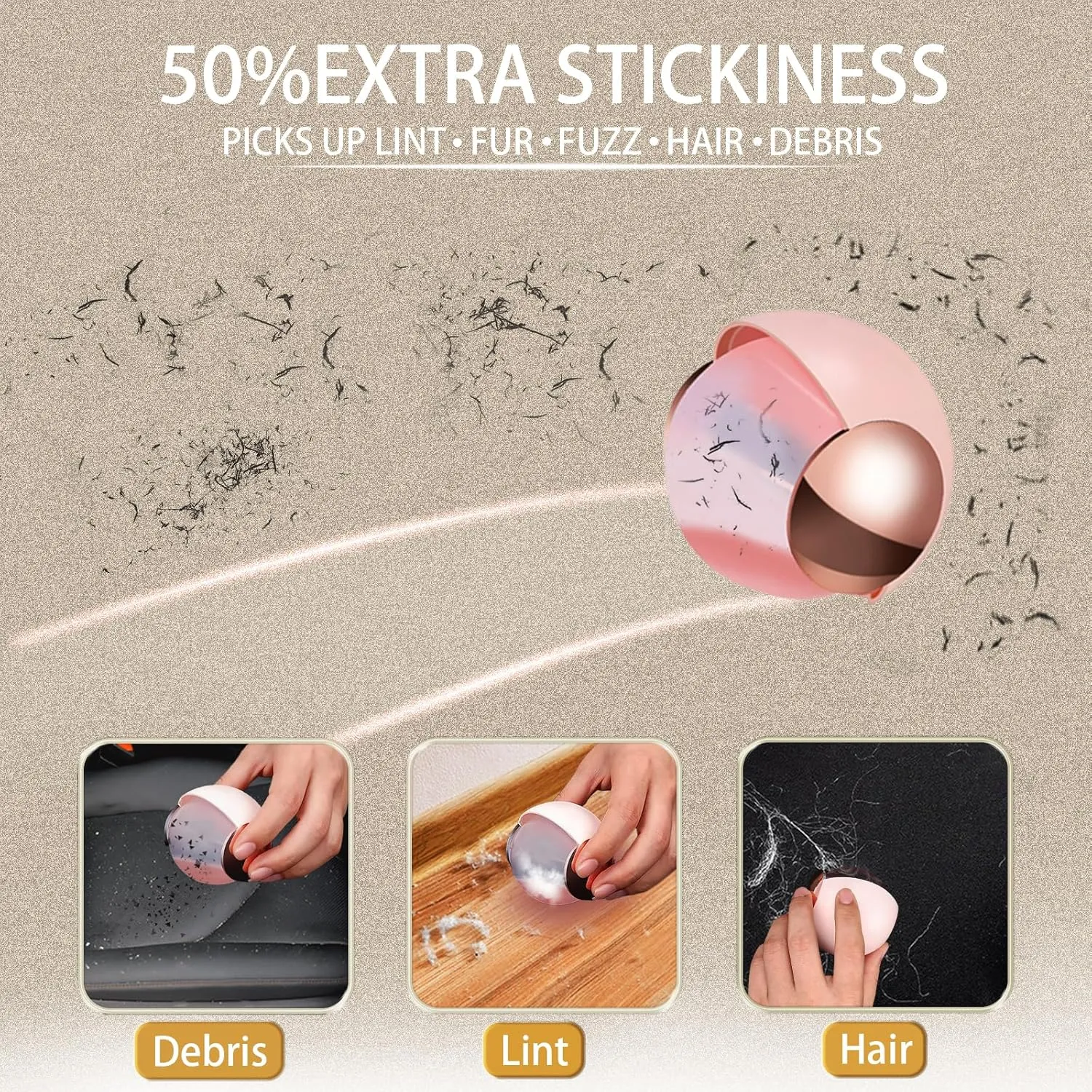 Extra Sticky Lint Roller for Pet Hair & Dust, Portable Reusable Gel Lint Rollers Ball, Washable Lint Remover for Clothes, Furniture, Carpet, Dog & Cat Hair Removal Sticky Cleaner (Pink)