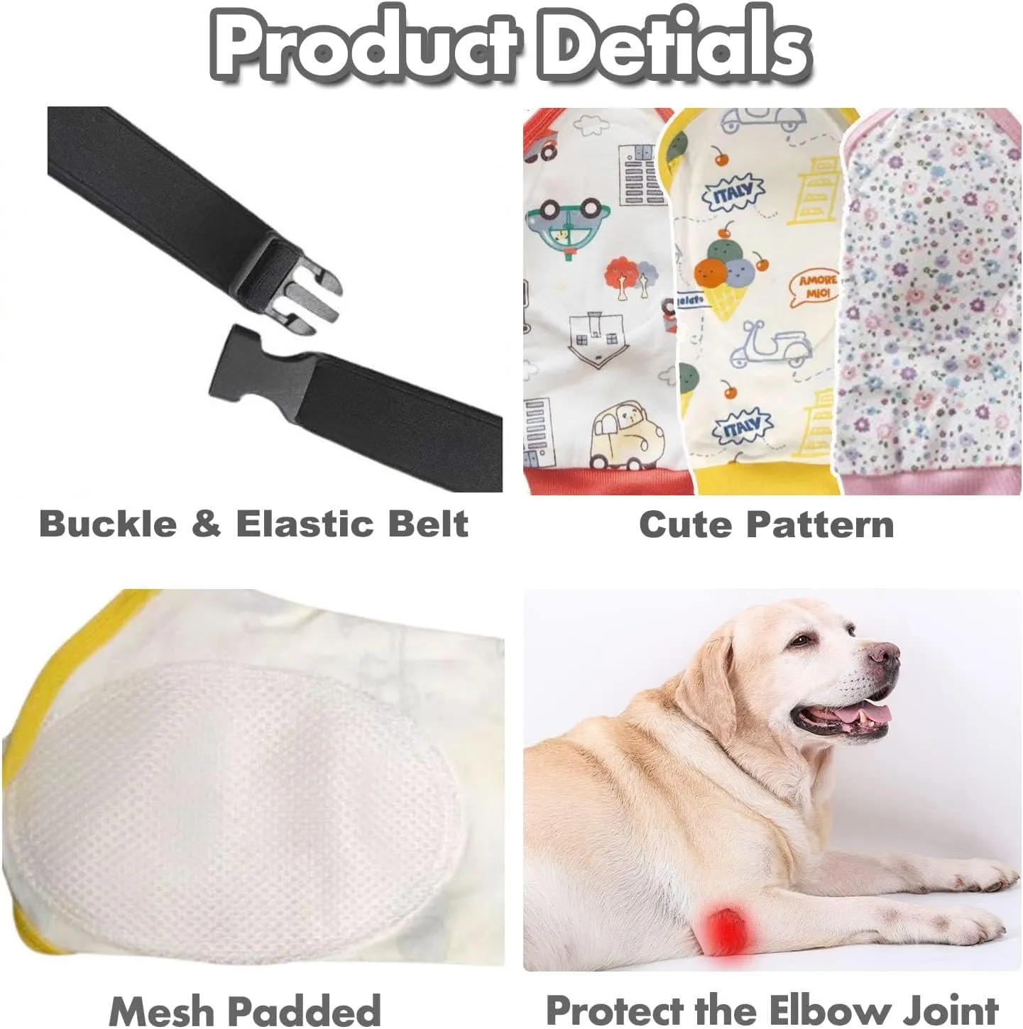 HDKUW Dog Elbow Protector & Recovery Suit - Cone Collar Alternative, Elbow Cover Sleeve for Small to Large Dogs - Black