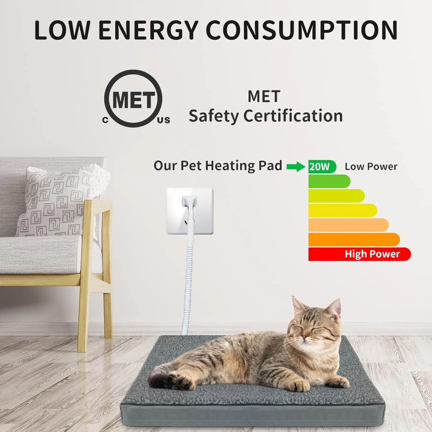 Heated Pet Beds for Indoor/Outdoor Cat & Dog Orthopedic Foam Warming Cat Beds Auto Temperature Control, Washable Cover with Waterproof Liner Thermo Kitty Electric Heating Bed