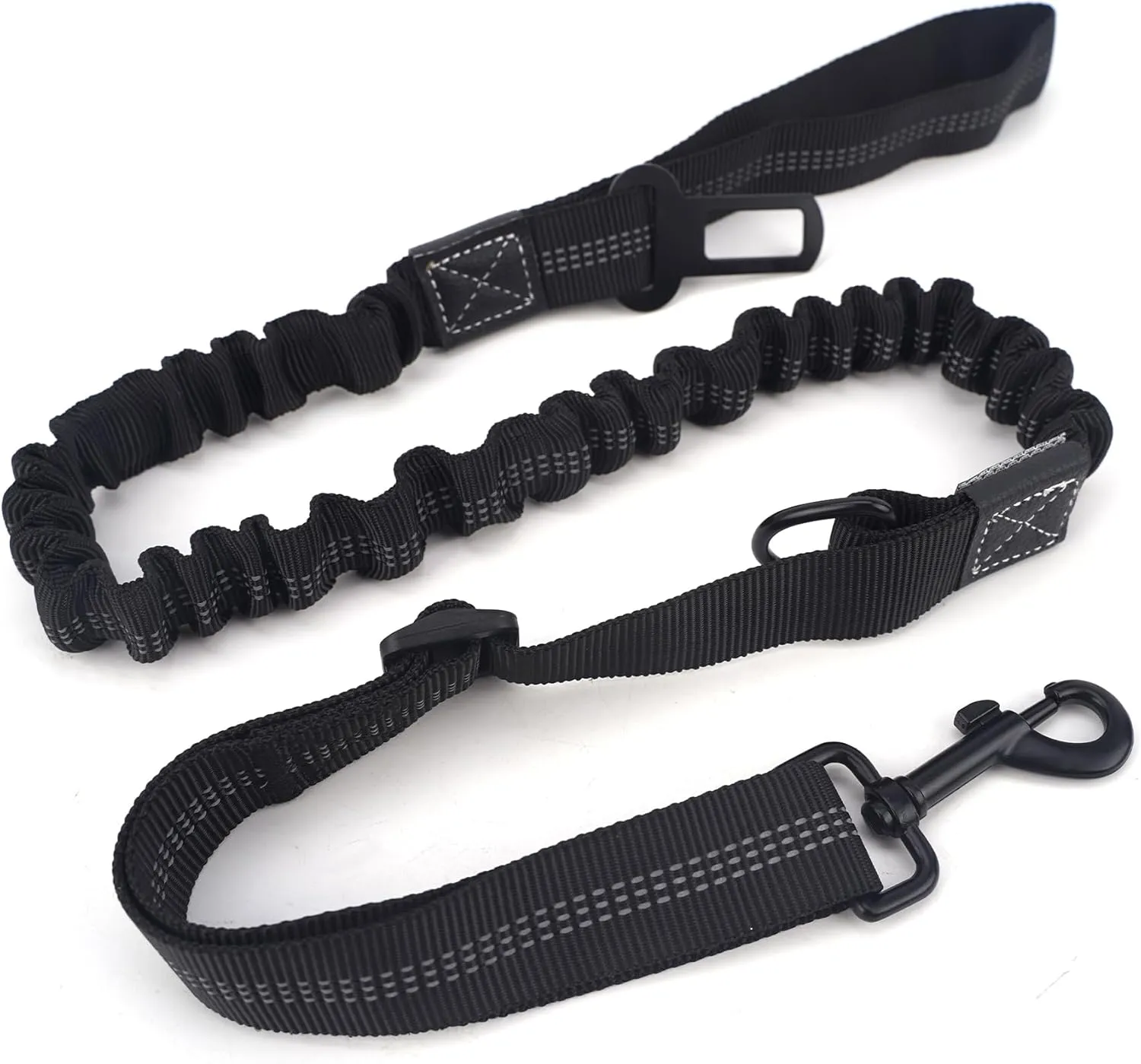 Heavy Duty Dog Leash with Shock Absorption, Suit No Pull Training Leash for Medium Large Dogs, 4 Ft Dog Walking Training Shock Absorbing Bungee Leash Car Seat Belt Buckle (Black)