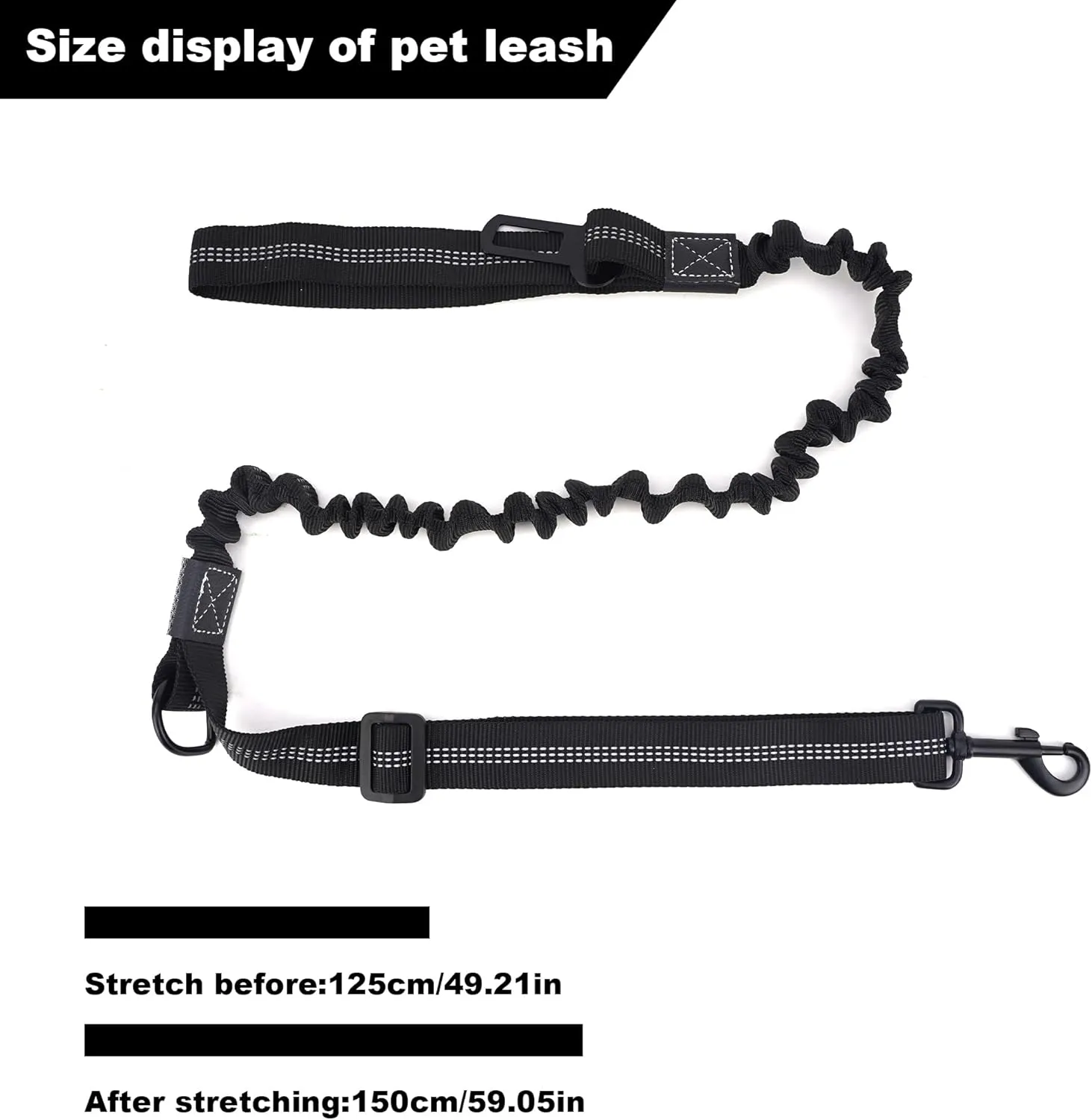 Heavy Duty Dog Leash with Shock Absorption, Suit No Pull Training Leash for Medium Large Dogs, 4 Ft Dog Walking Training Shock Absorbing Bungee Leash Car Seat Belt Buckle (Black)