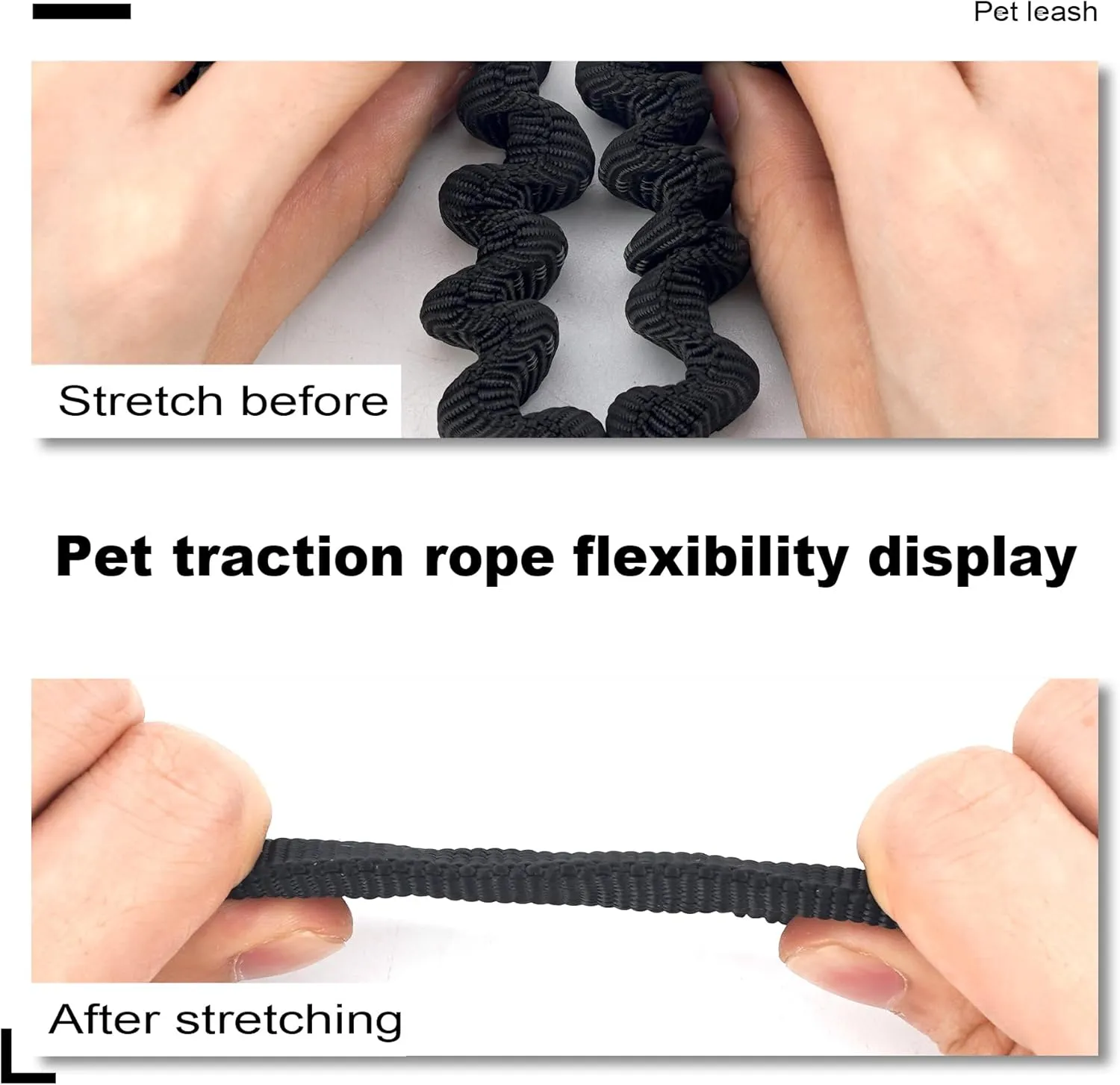 Heavy Duty Dog Leash with Shock Absorption, Suit No Pull Training Leash for Medium Large Dogs, 4 Ft Dog Walking Training Shock Absorbing Bungee Leash Car Seat Belt Buckle (Black)