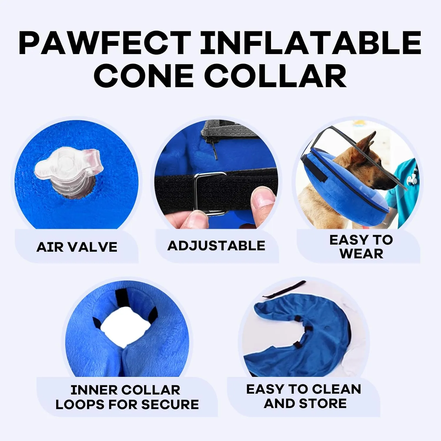 Inflatable Dog Cone Collar-Enhanced Anti-Licking Protective Cone with Adjustable Strap-Soft Dog Donut Collar Recovery Cone for Pets After Surgery(Blue, XL)