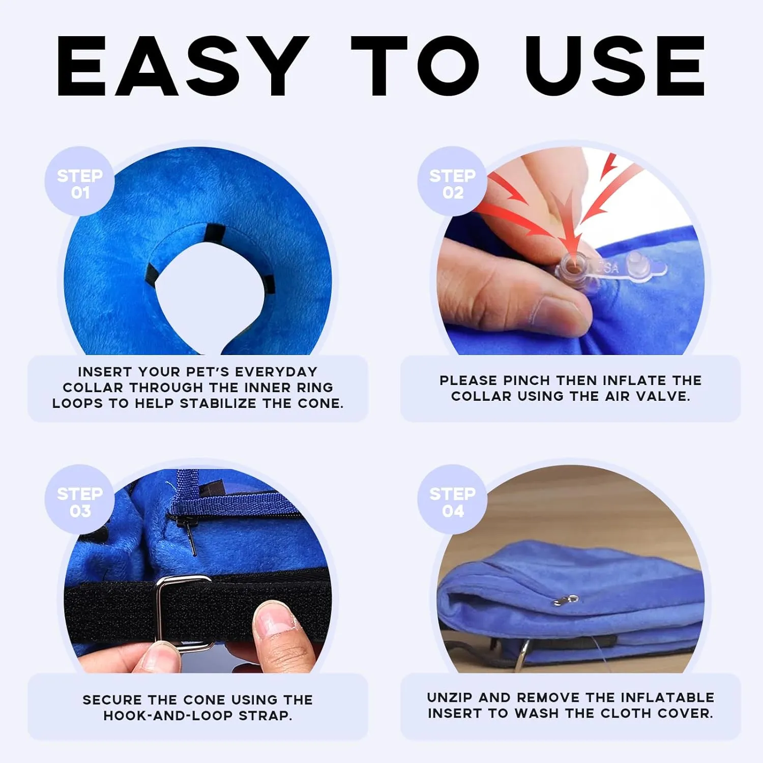 Inflatable Dog Cone Collar-Enhanced Anti-Licking Protective Cone with Adjustable Strap-Soft Dog Donut Collar Recovery Cone for Pets After Surgery(Blue, XL)