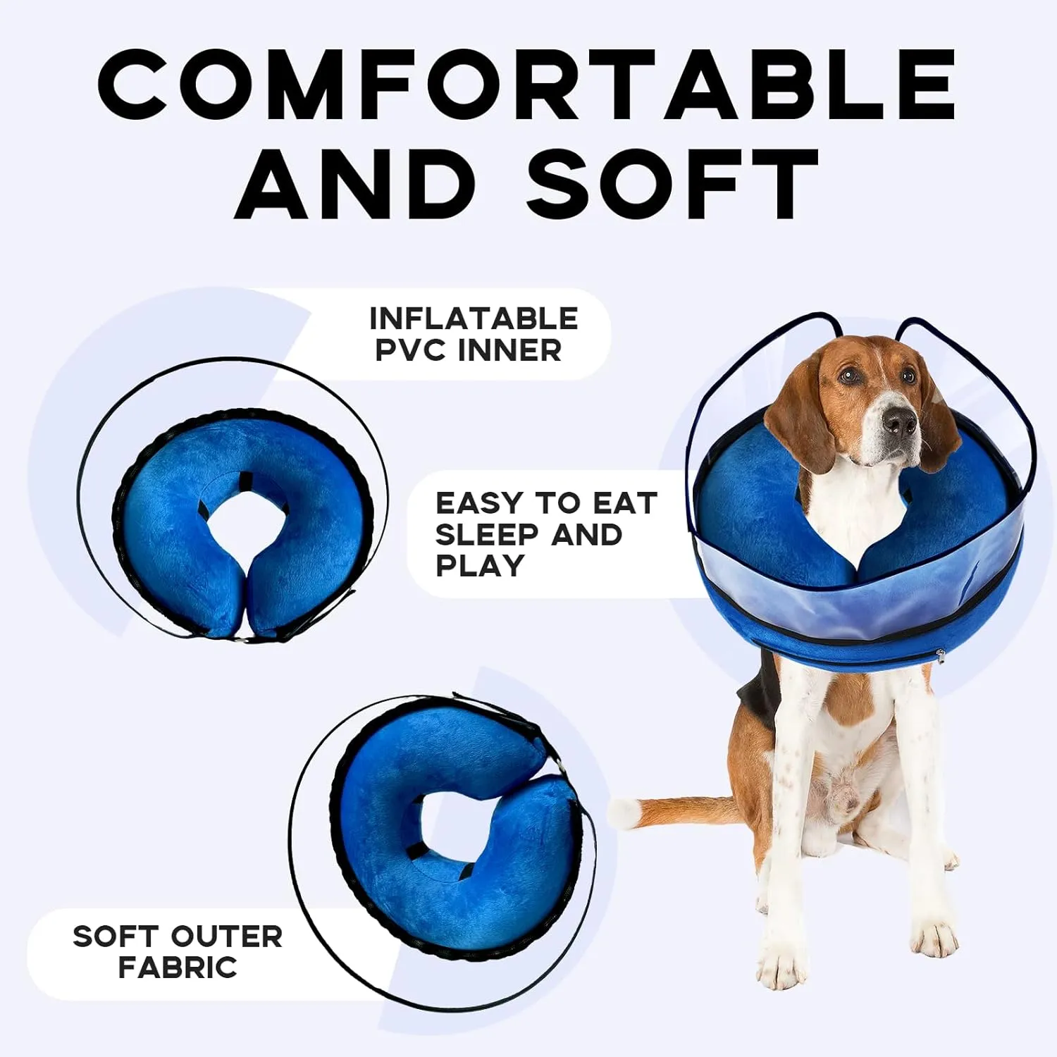 Inflatable Dog Cone Collar-Enhanced Anti-Licking Protective Cone with Adjustable Strap-Soft Dog Donut Collar Recovery Cone for Pets After Surgery(Blue, XL)