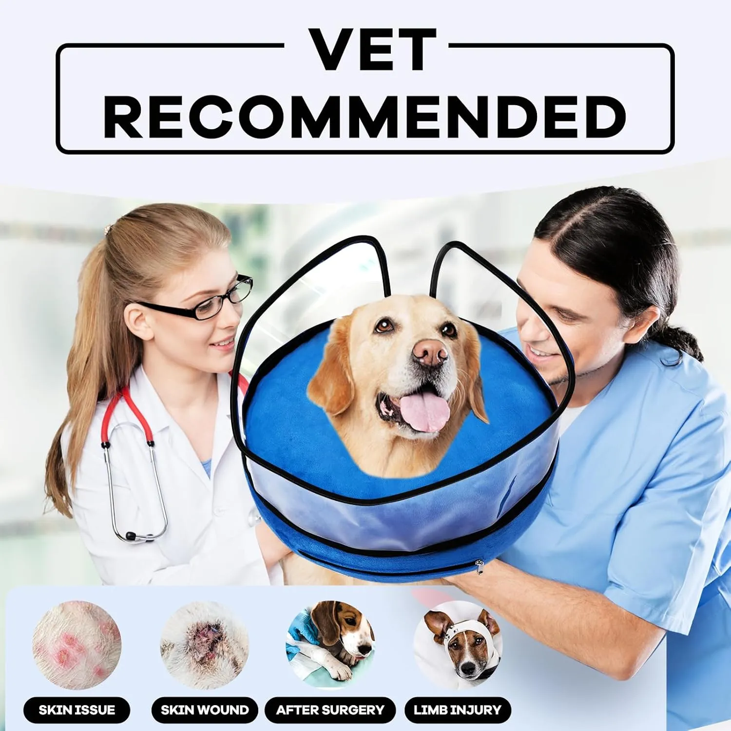 Inflatable Dog Cone Collar-Enhanced Anti-Licking Protective Cone with Adjustable Strap-Soft Dog Donut Collar Recovery Cone for Pets After Surgery(Blue, XL)