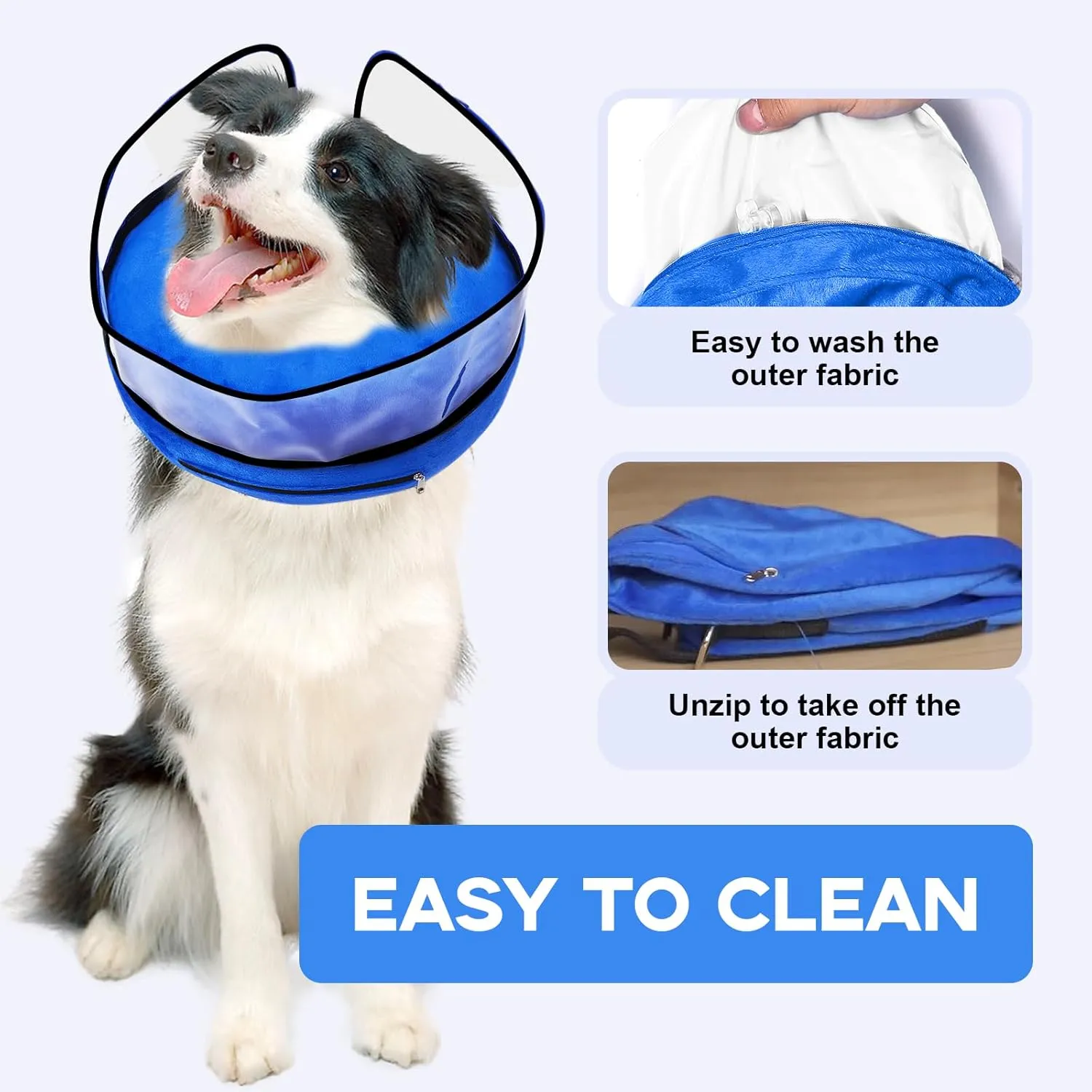 Inflatable Dog Cone Collar-Enhanced Anti-Licking Protective Cone with Adjustable Strap-Soft Dog Donut Collar Recovery Cone for Pets After Surgery(Blue, XL)