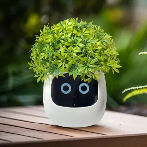 Interactive Plant Pot  Smart Planter, AI Pet Plantagotchi, tamagotchi, Leafypod and Plantiboy, Robot Flower with Feelings, Electric Maceta, Indoor Flowerpot with Water, Digital Gifts (White)